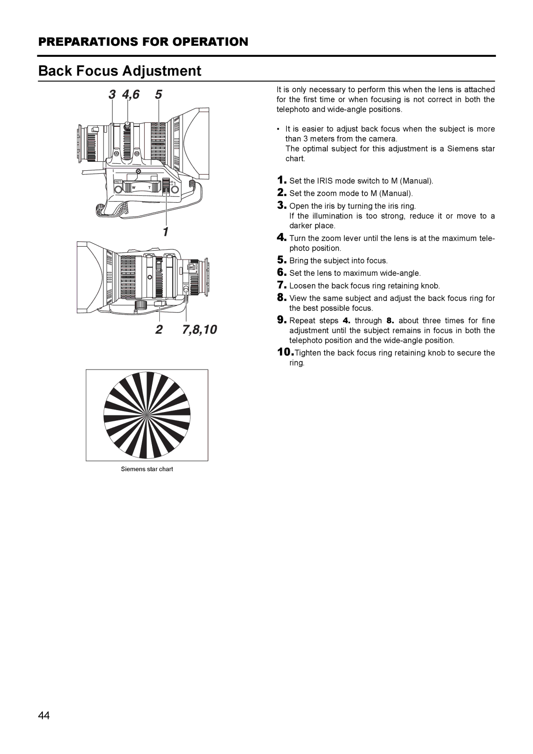 JVC GY- HD111 HD CAMERA RECORDER manual Back Focus Adjustment 