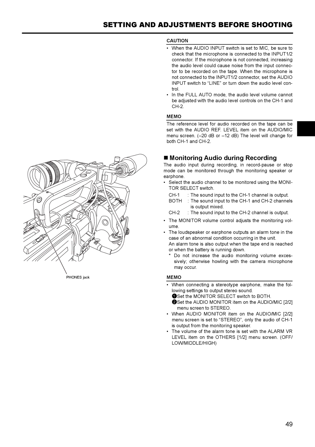 JVC GY- HD111 HD CAMERA RECORDER manual „ Monitoring Audio during Recording, Low/Middle/High 