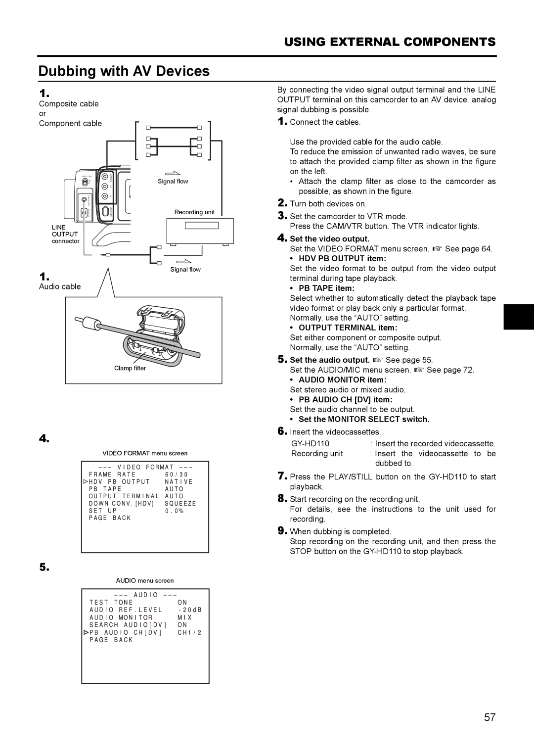 JVC GY- HD111 HD CAMERA RECORDER manual Dubbing with AV Devices 