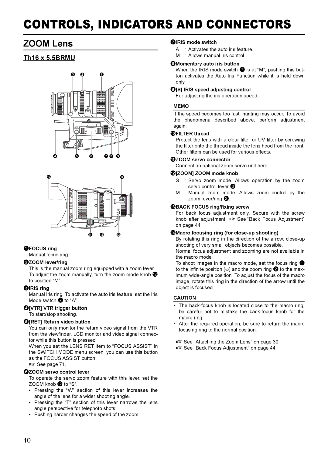 JVC GY- HD111 HD CAMERA RECORDER manual CONTROLS, Indicators and Connectors, Zoom Lens, Th16 x 5.5BRMU 