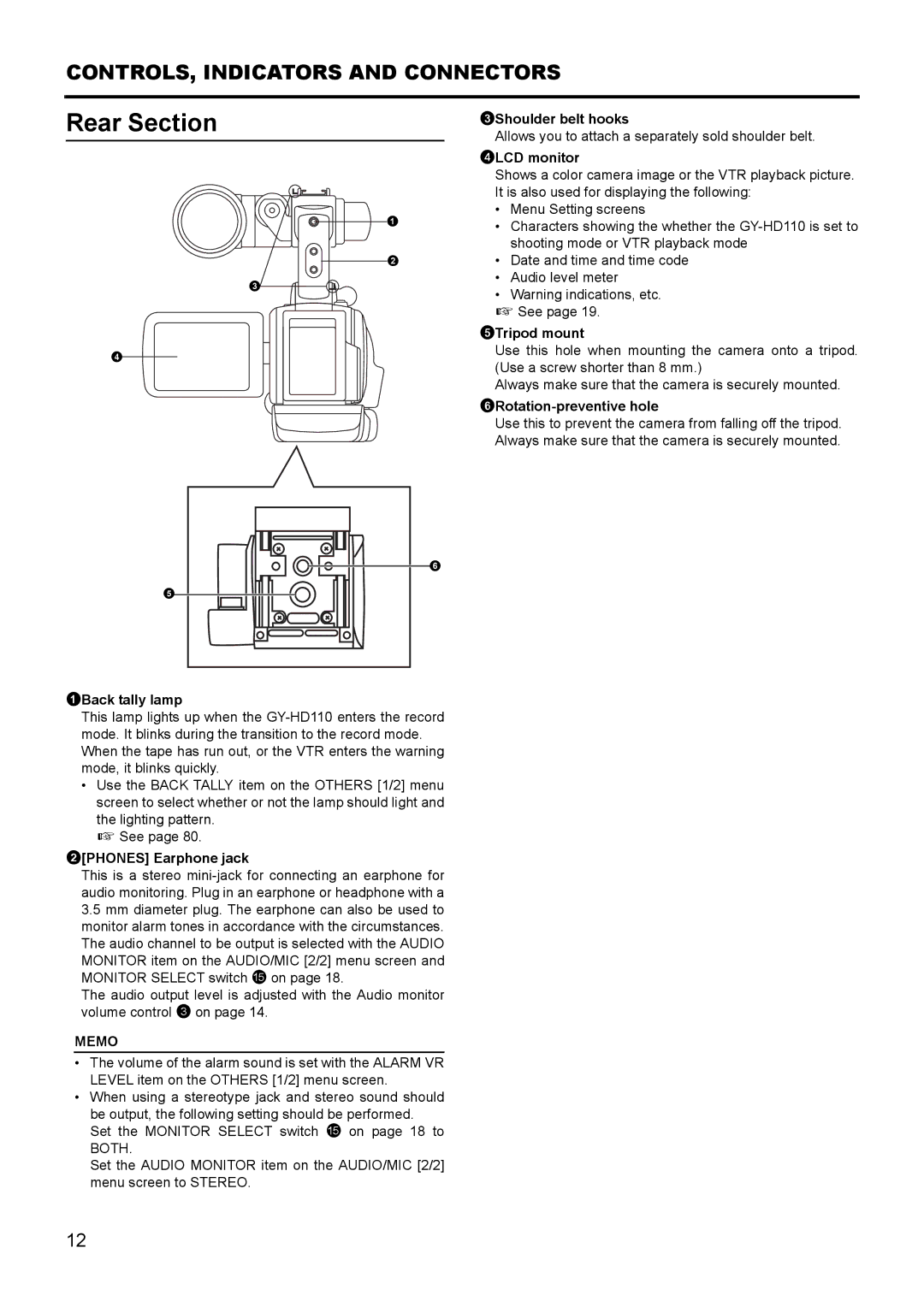 JVC GY- HD111 HD CAMERA RECORDER manual Rear Section 