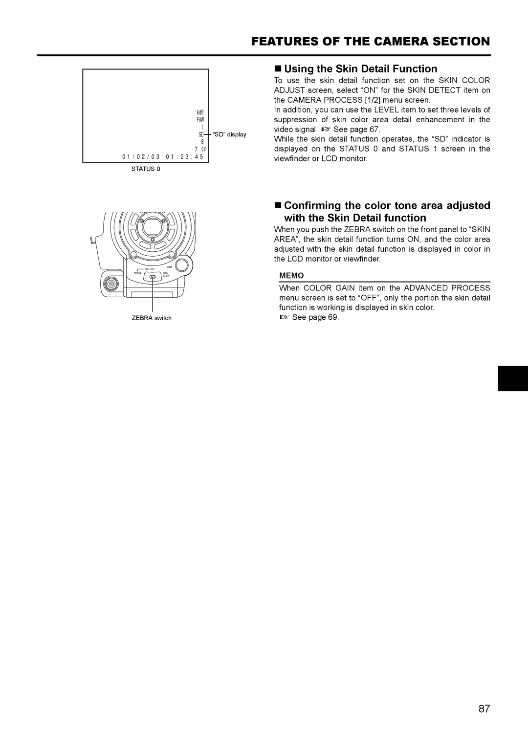 JVC GY- HD111 HD CAMERA RECORDER manual Features of the Camera Section, „ Using the Skin Detail Function 