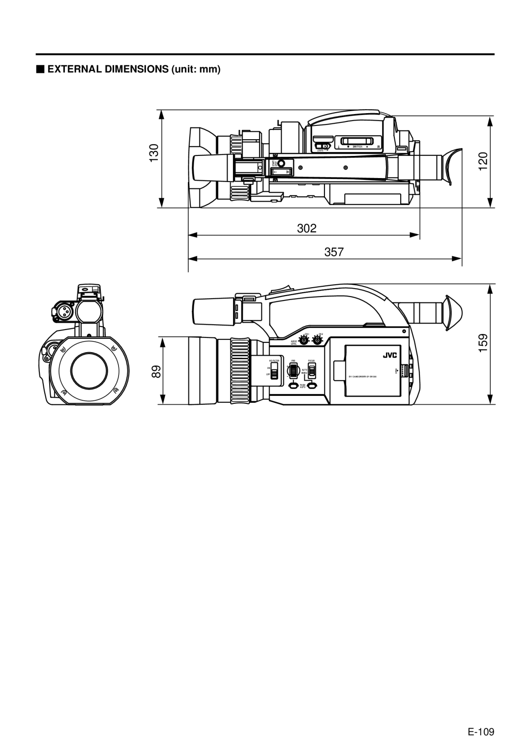 JVC GY-DV301, GY-DV300 instruction manual 130,  External Dimensions unit mm, 109 