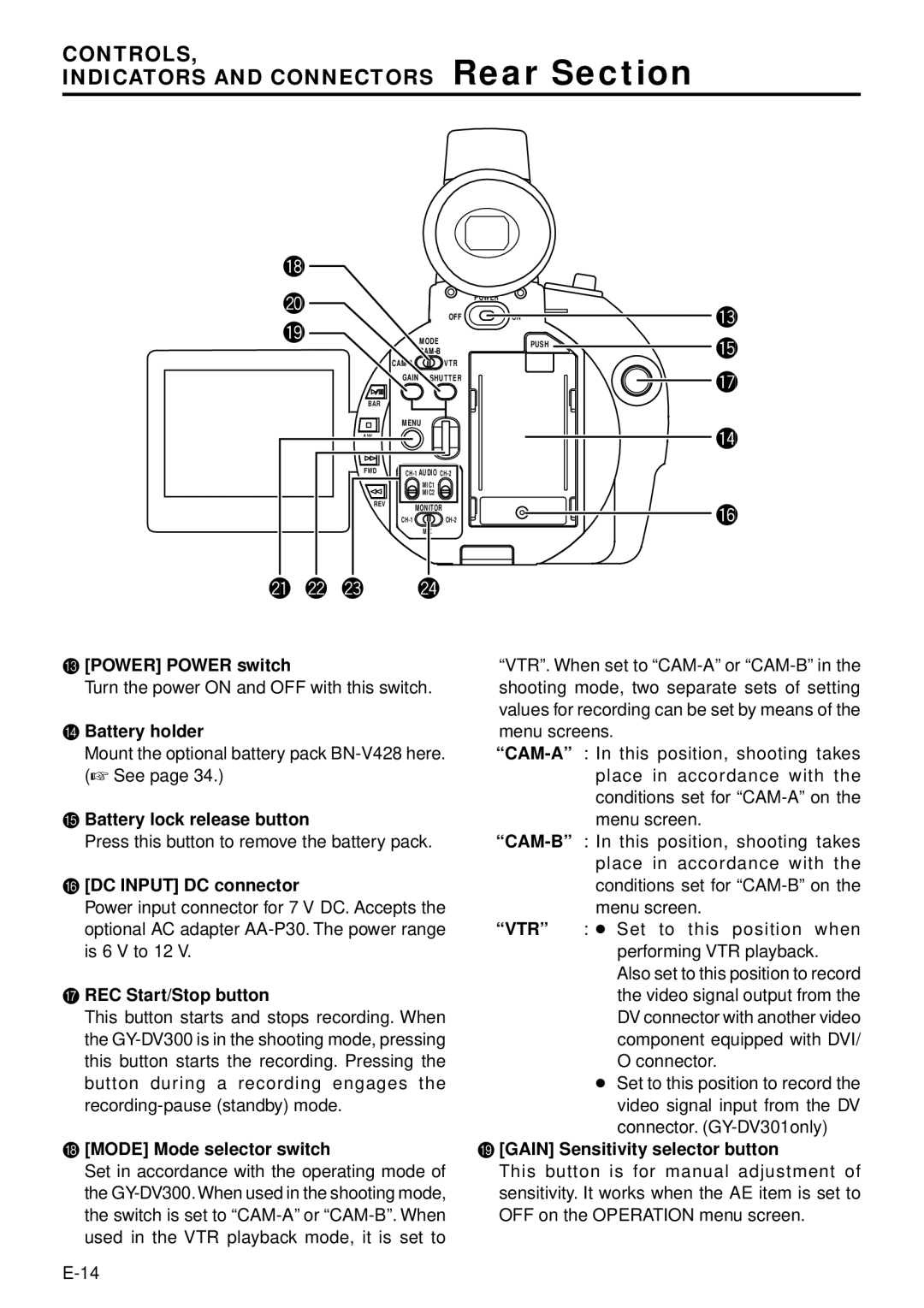 JVC GY-DV300, GY-DV301 instruction manual Indicators and Connectors Rear Section 