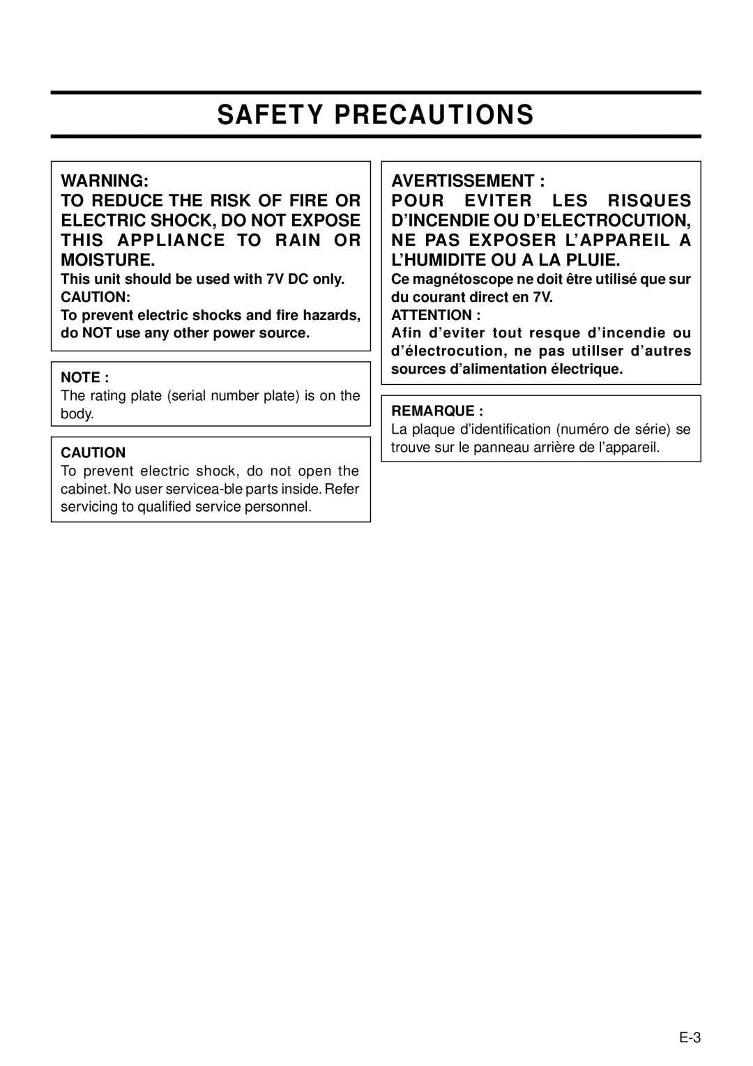 JVC GY-DV301, GY-DV300 instruction manual This unit should be used with 7V DC only, Remarque 