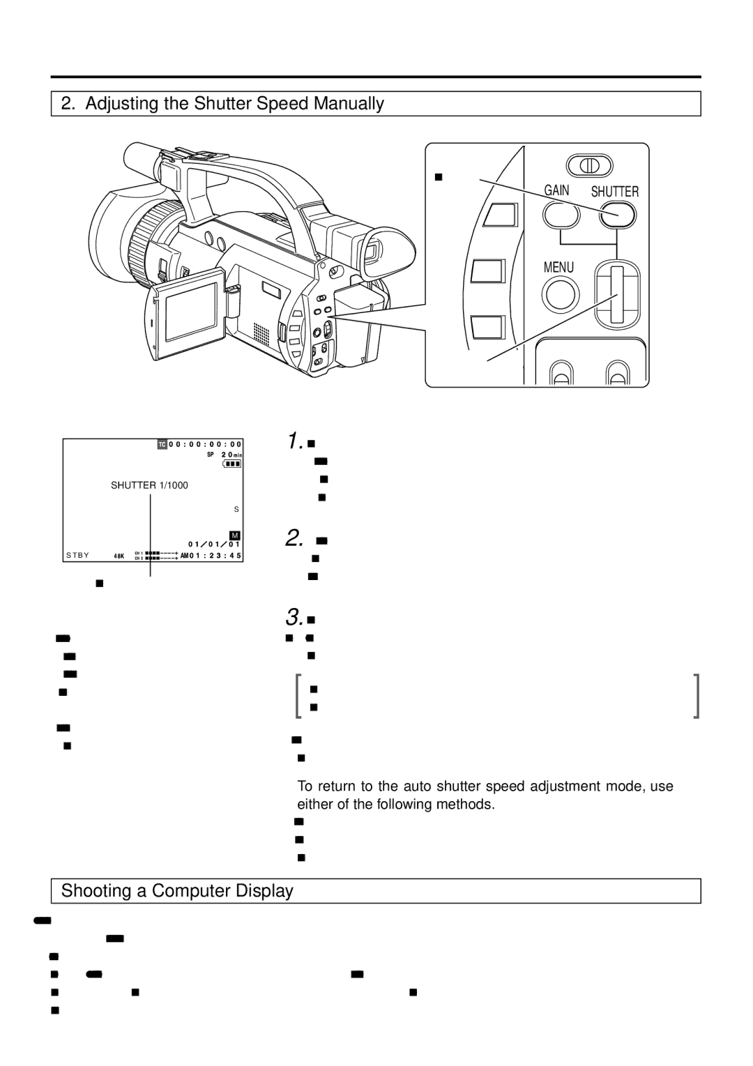 JVC GY-DV301, GY-DV300 instruction manual Adjusting the Shutter Speed Manually, Shooting a Computer Display 