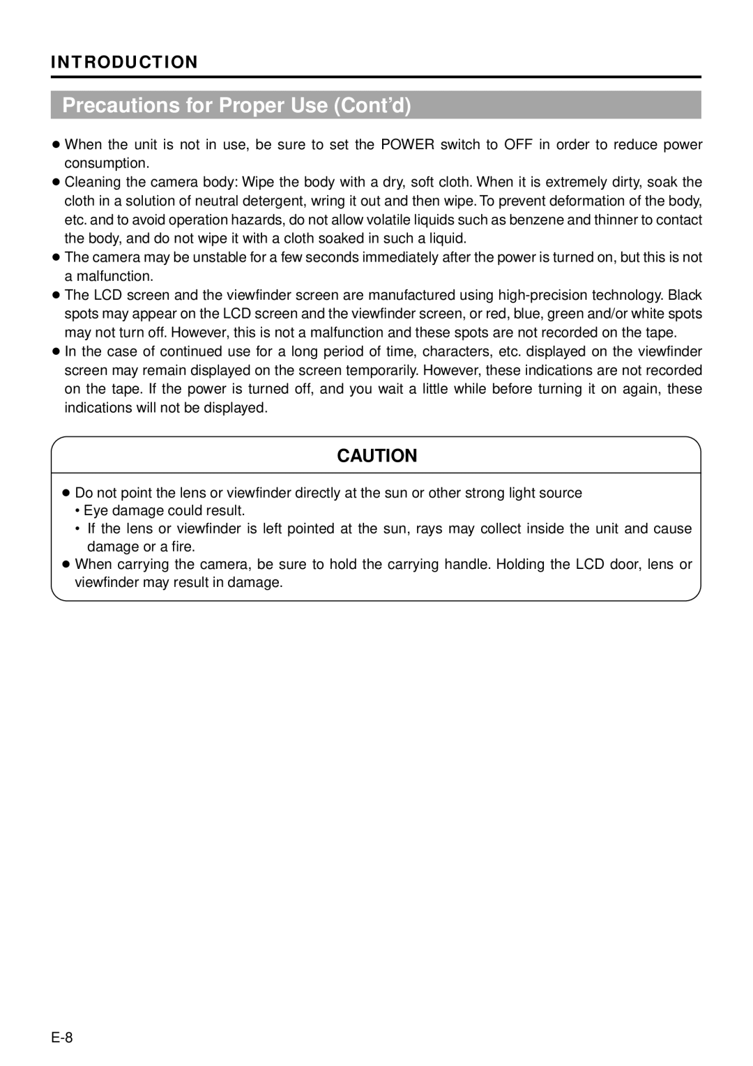 JVC GY-DV300, GY-DV301 instruction manual Precautions for Proper Use Cont’d 