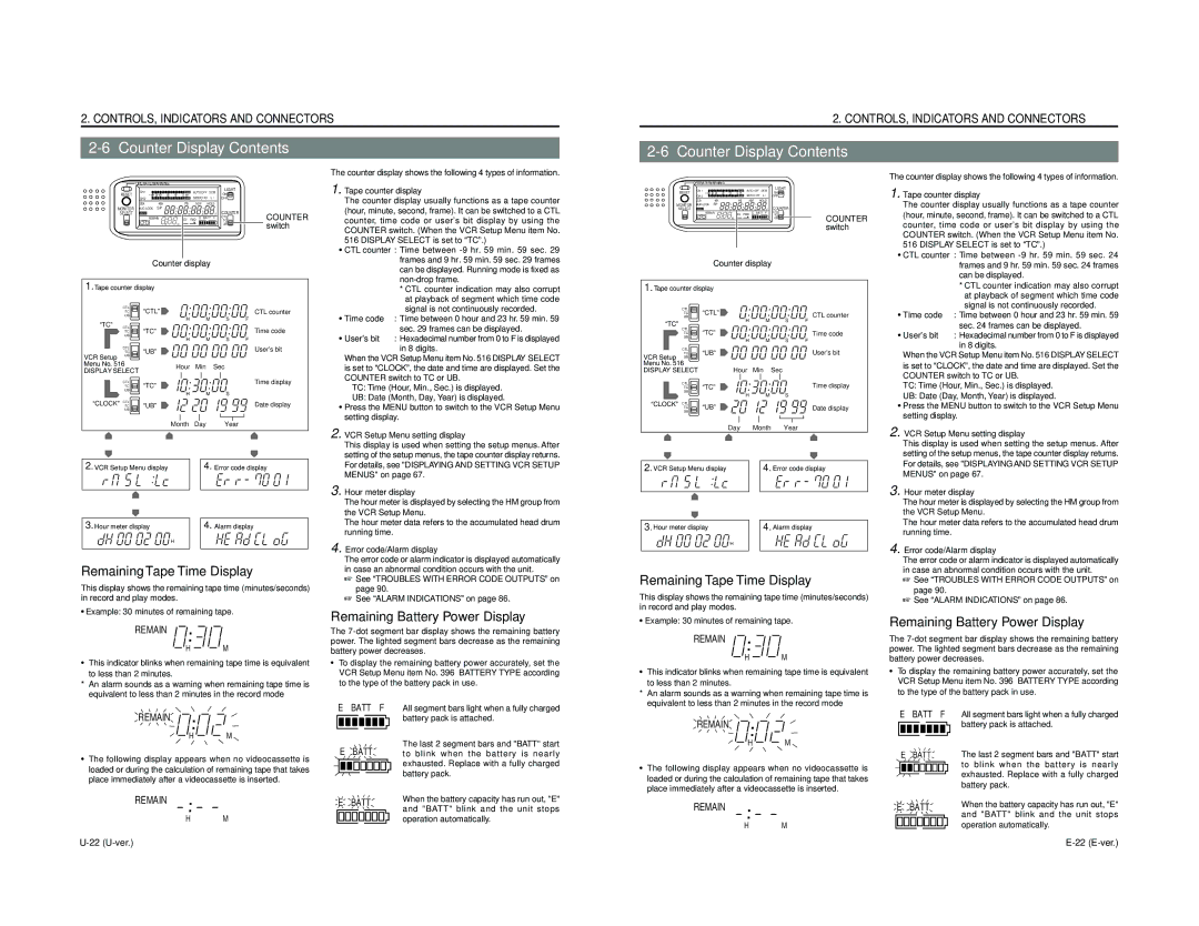 JVC GY-DV500 instruction manual Counter Display Contents 