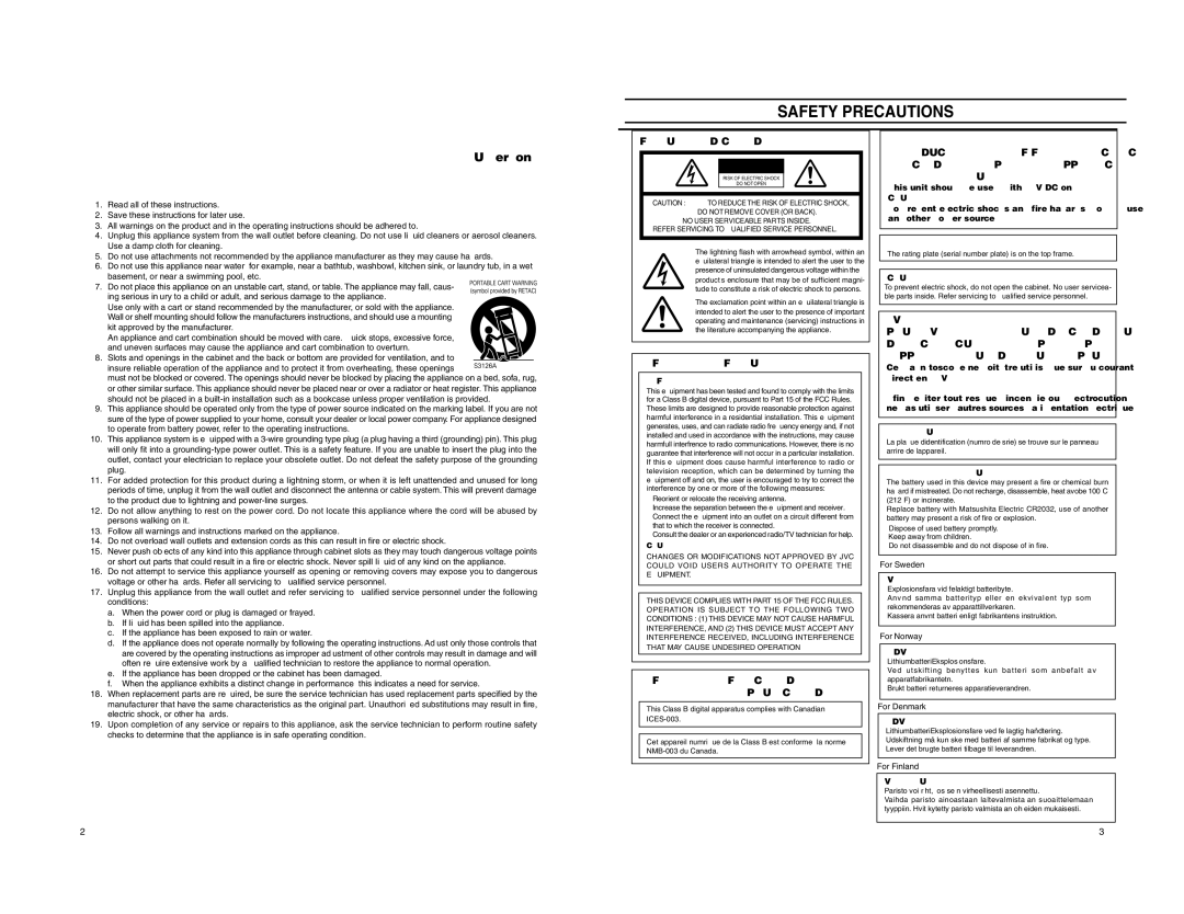 JVC GY-DV500 instruction manual Information, Remarque, Varning, Varoitus 