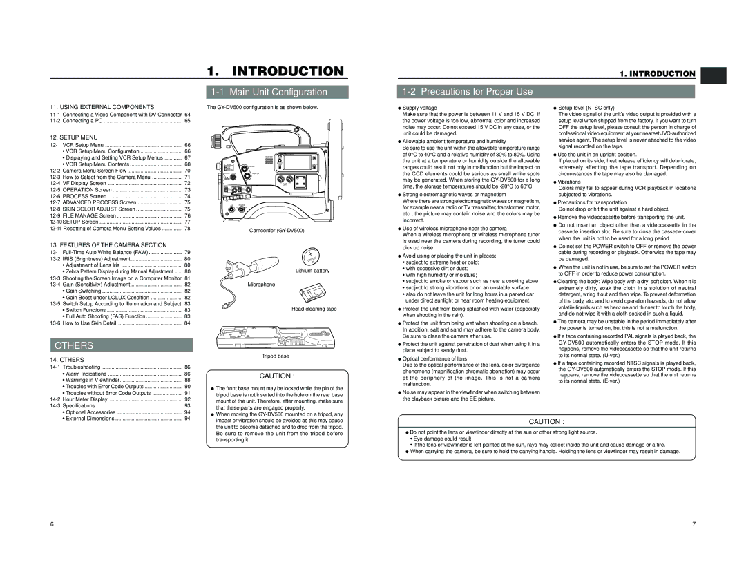 JVC GY-DV500 instruction manual Introduction, Main Unit Configuration, Precautions for Proper Use 