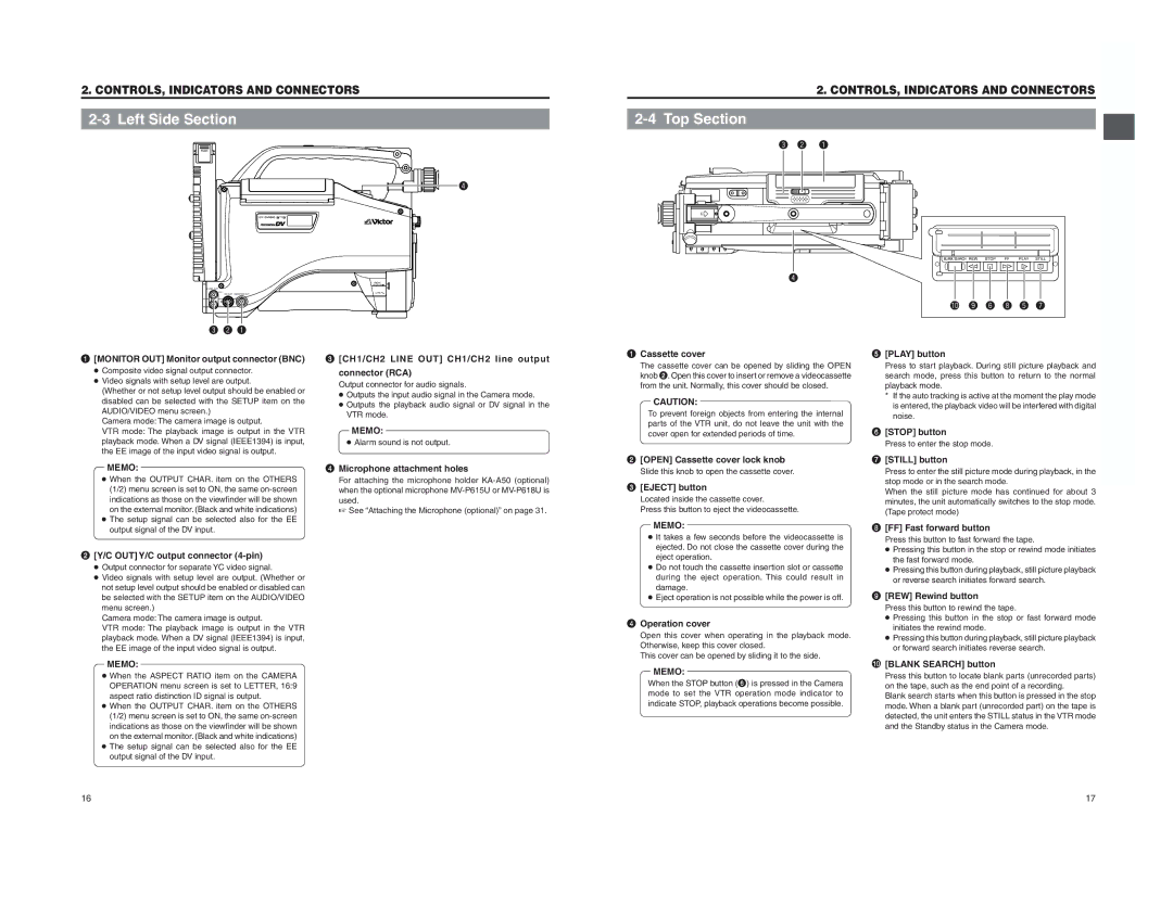 JVC GY-DV5000 instruction manual Left Side Section, Top Section 