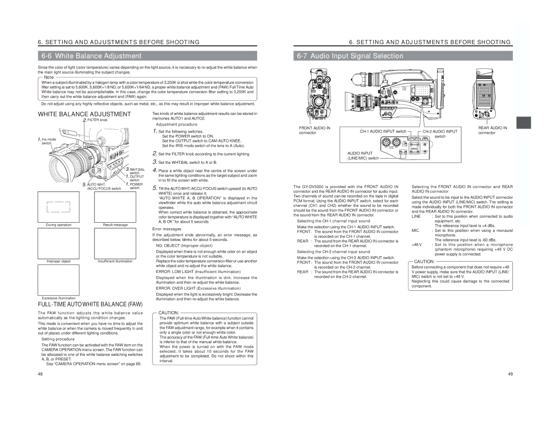 JVC GY-DV5000 instruction manual White Balance Adjustment 