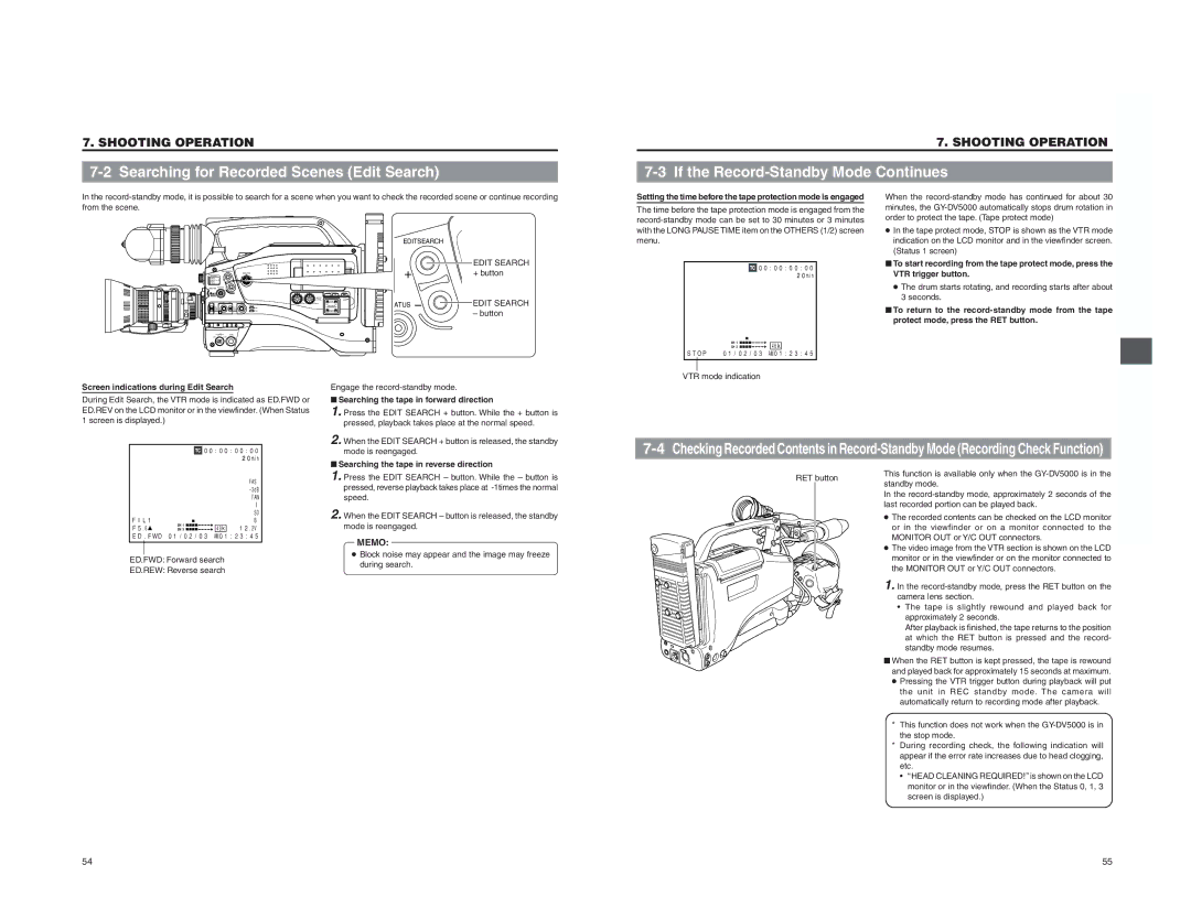 JVC GY-DV5000 If the Record-Standby Mode Continues, Setting the time before the tape protection mode is engaged 