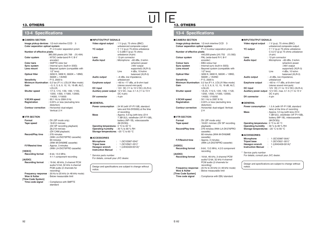 JVC GY-DV5000 instruction manual Specifications 