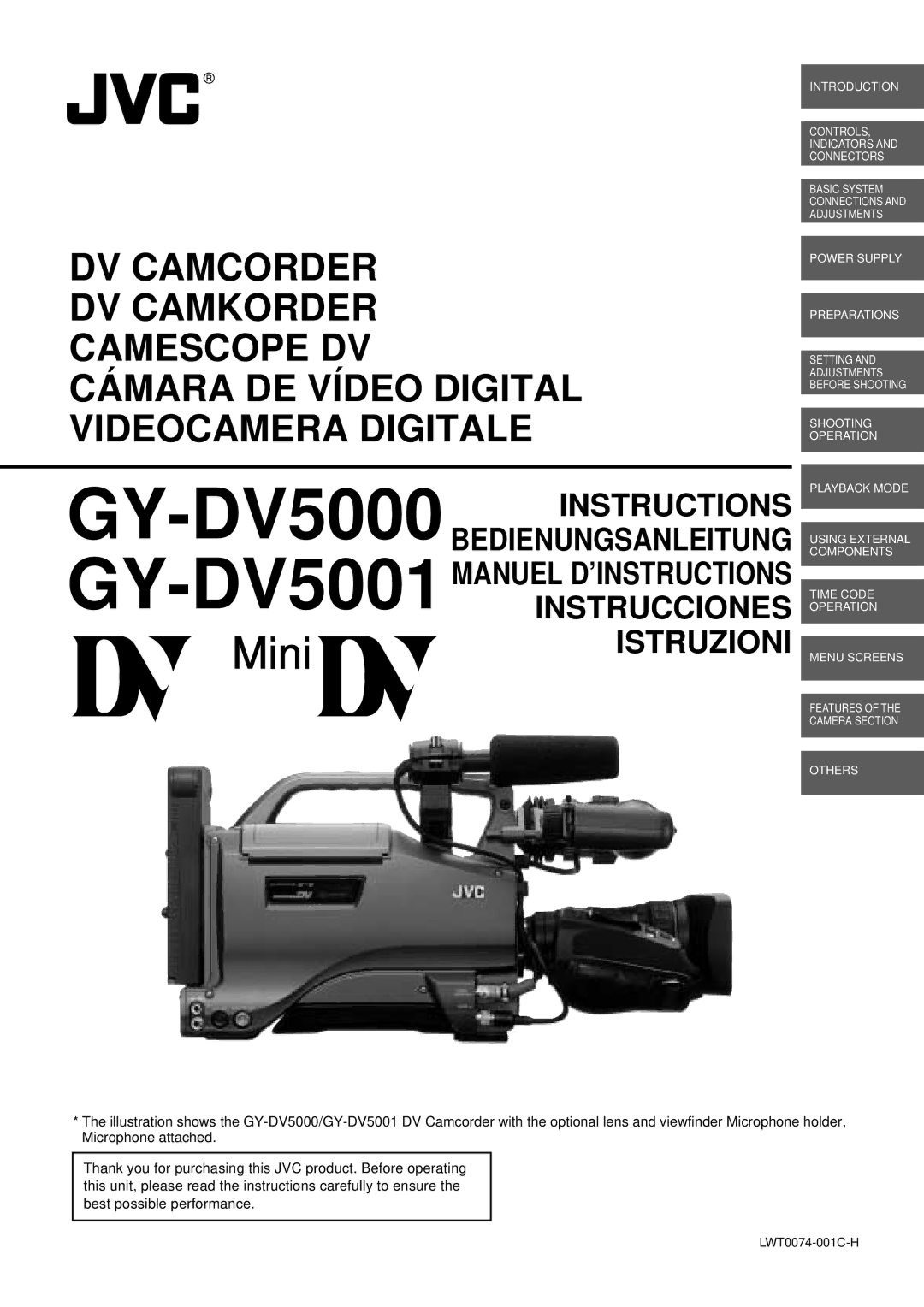 JVC GY-DV5000 manual GY-DV5001MANUEL D’INSTRUCTIONS Instrucciones Istruzioni, LWT0074-001C-H 