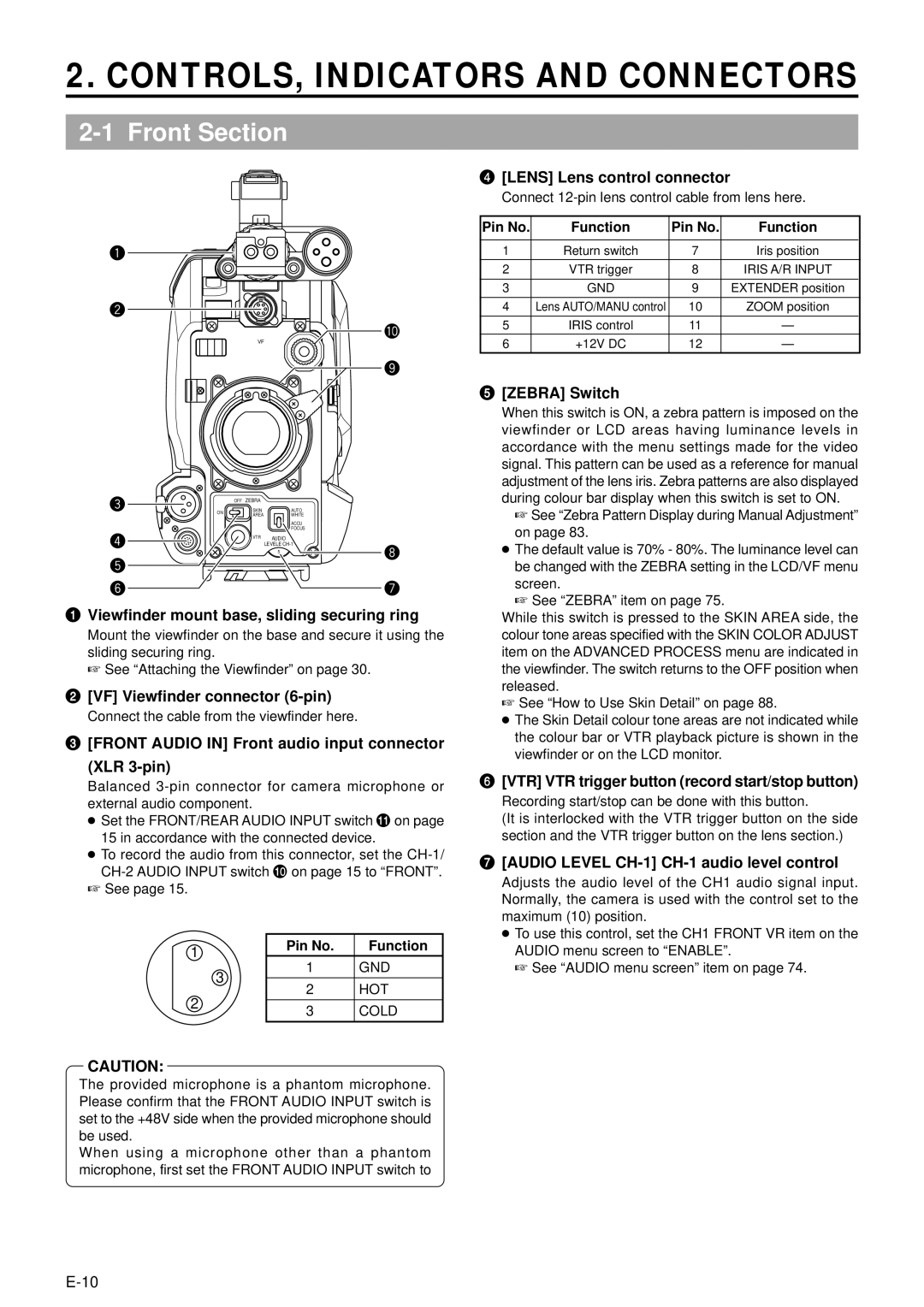 JVC GY-DV5000 manual CONTROLS, Indicators and Connectors, Front Section 