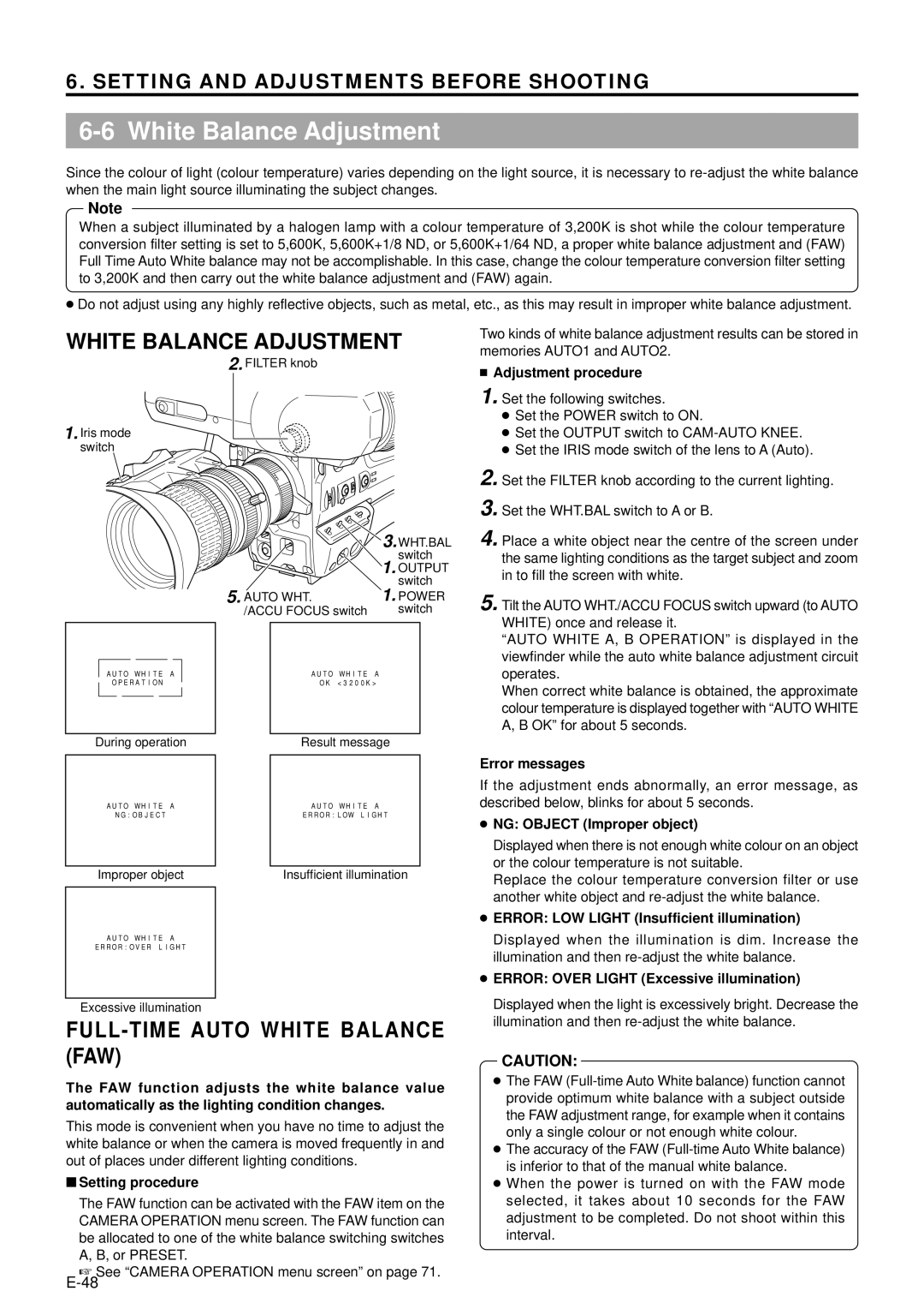 JVC GY-DV5000 manual White Balance Adjustment 