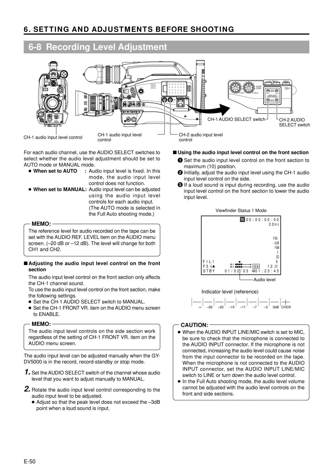 JVC GY-DV5000 manual Recording Level Adjustment, Auto mode is selected in the Full Auto shooting mode 