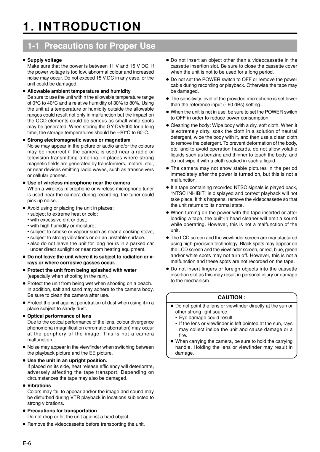 JVC GY-DV5000 manual Introduction, Precautions for Proper Use 