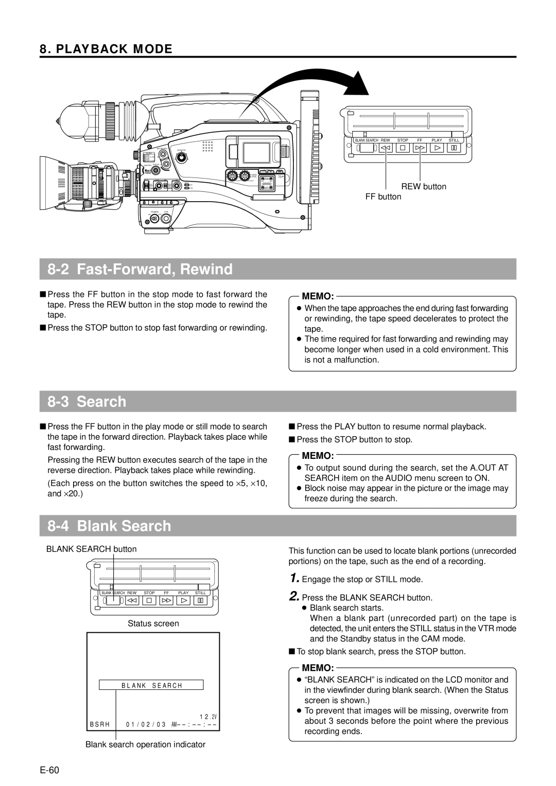 JVC GY-DV5000 manual Fast-Forward, Rewind, Blank Search 