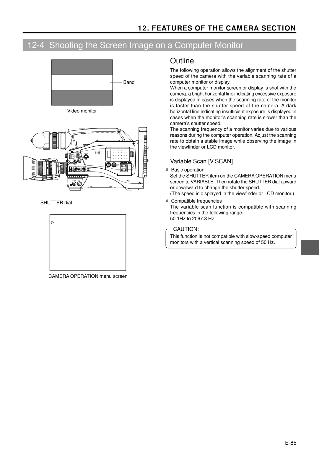 JVC GY-DV5000 Shooting the Screen Image on a Computer Monitor,  Variable Scan V.SCAN, Band Video monitor, Basic operation 