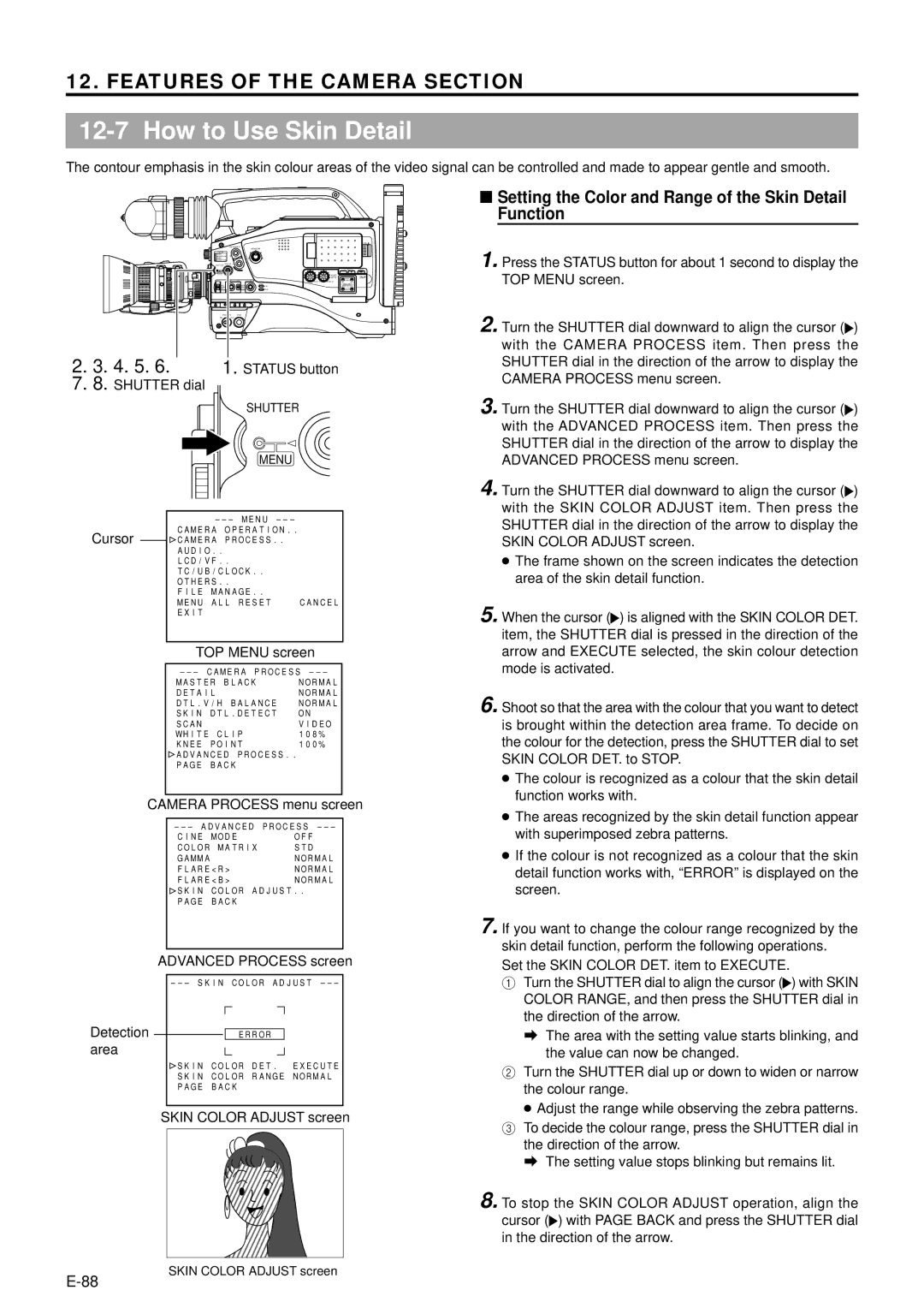 JVC GY-DV5000 manual How to Use Skin Detail, Setting the Color and Range of the Skin Detail Function, Detection, Area 