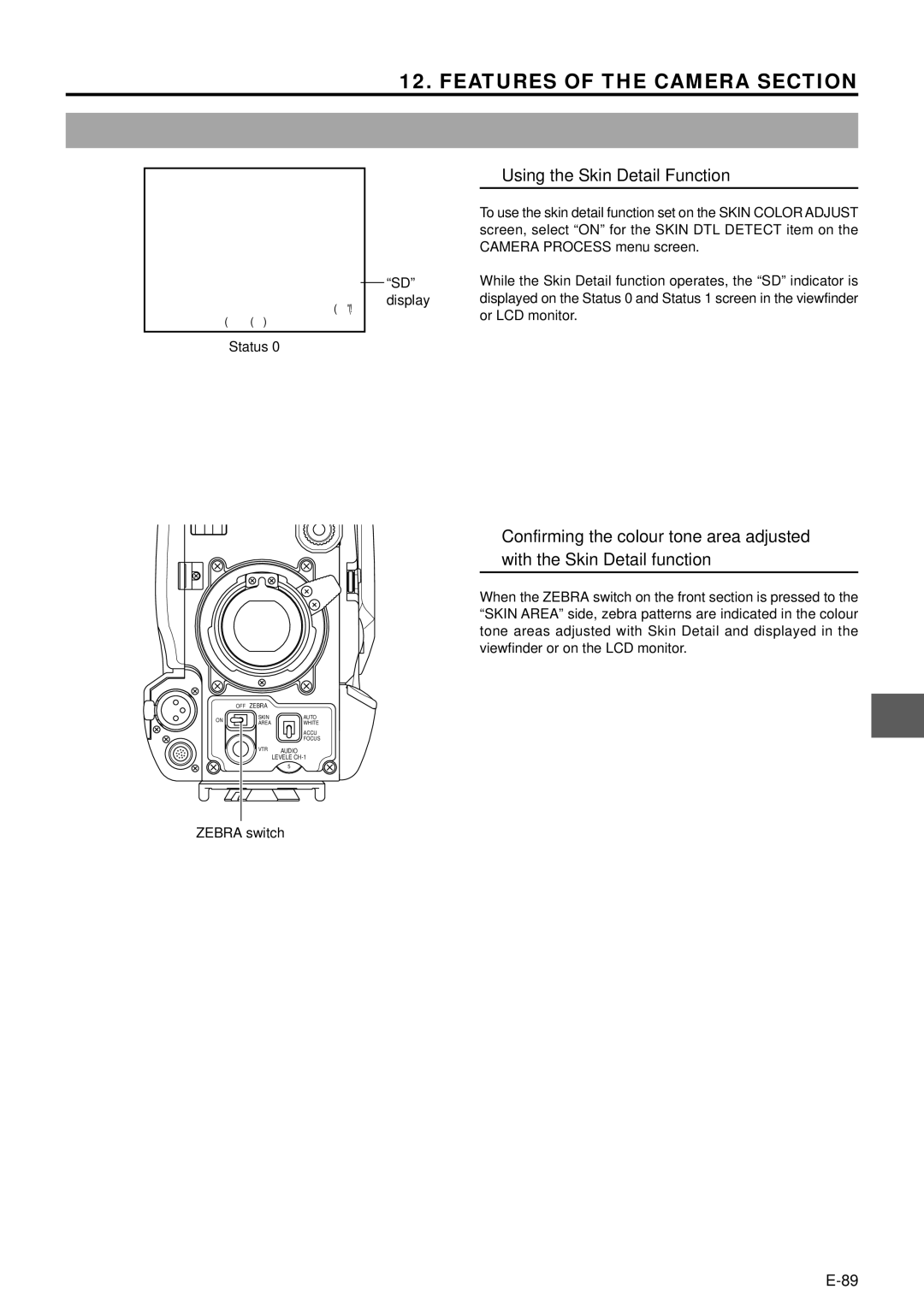 JVC GY-DV5000 manual Using the Skin Detail Function, Status, Display 