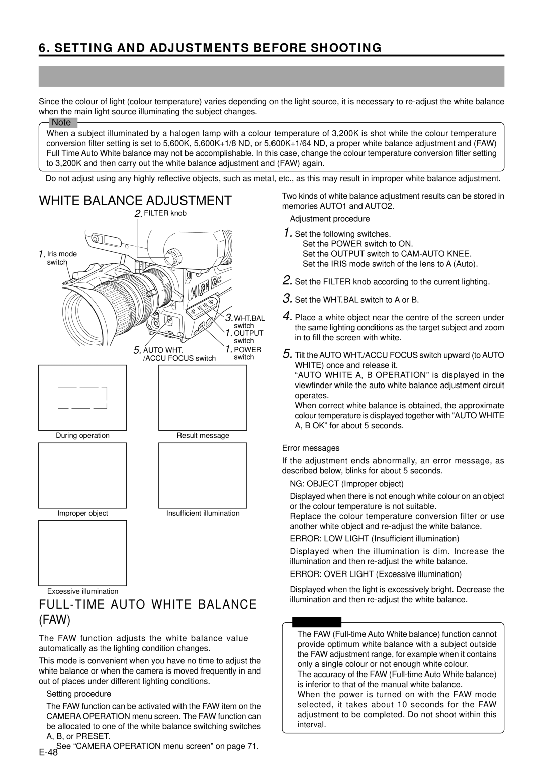 JVC GY-DV5001 manual White Balance Adjustment 