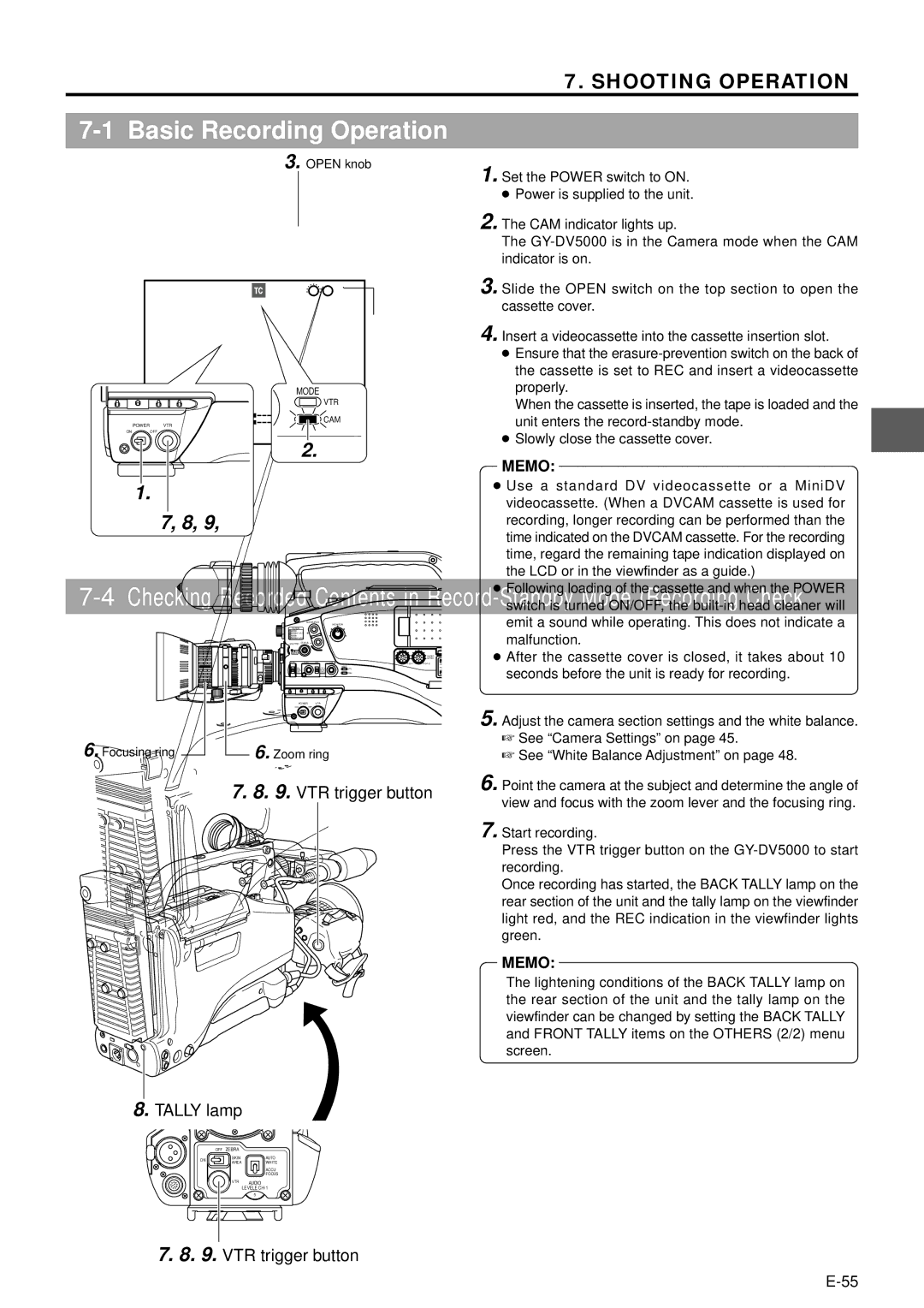 JVC GY-DV5001 manual If the Record-Standby Mode Continues, Setting the time before the tape protection mode is Engaged 