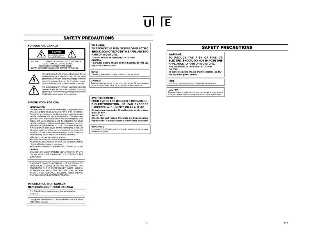 JVC GY-DV5100 instruction manual Information, Remarque 