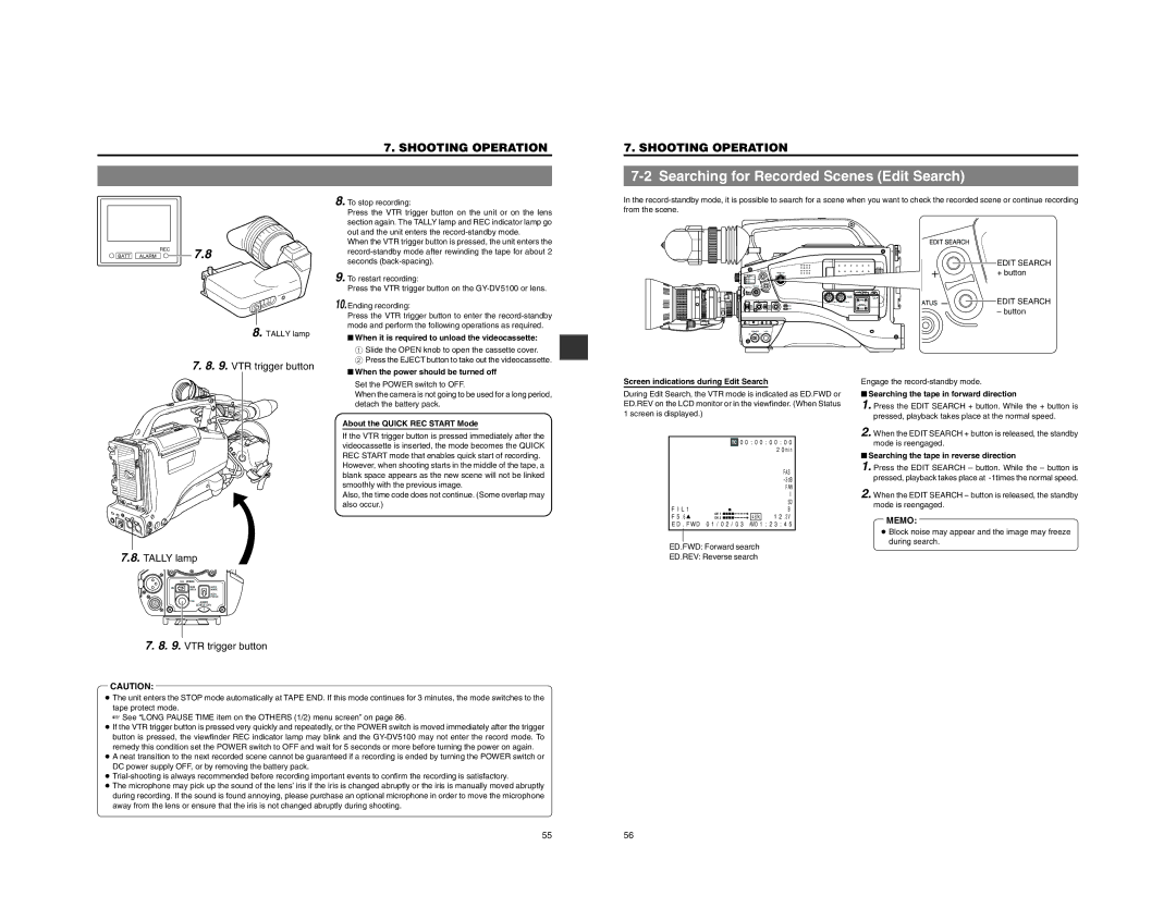 JVC GY-DV5100 instruction manual Searching for Recorded Scenes Edit Search 