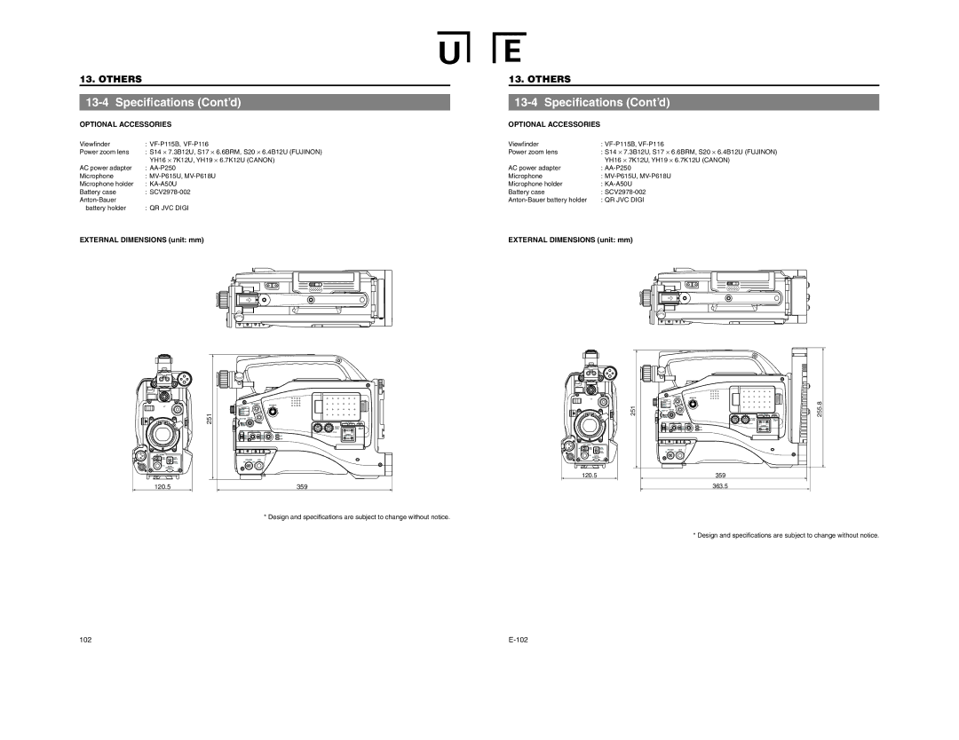 JVC GY-DV5100 instruction manual Specifications Cont’d, External Dimensions unit mm, QR JVC Digi 