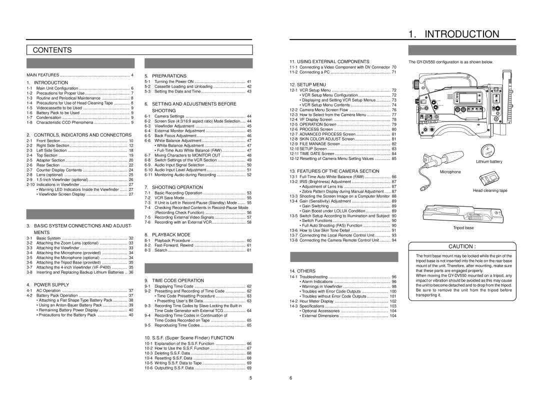 JVC GY-DV550 instruction manual Introduction, Main Unit Configuration, Main Features, Time Code Operation 