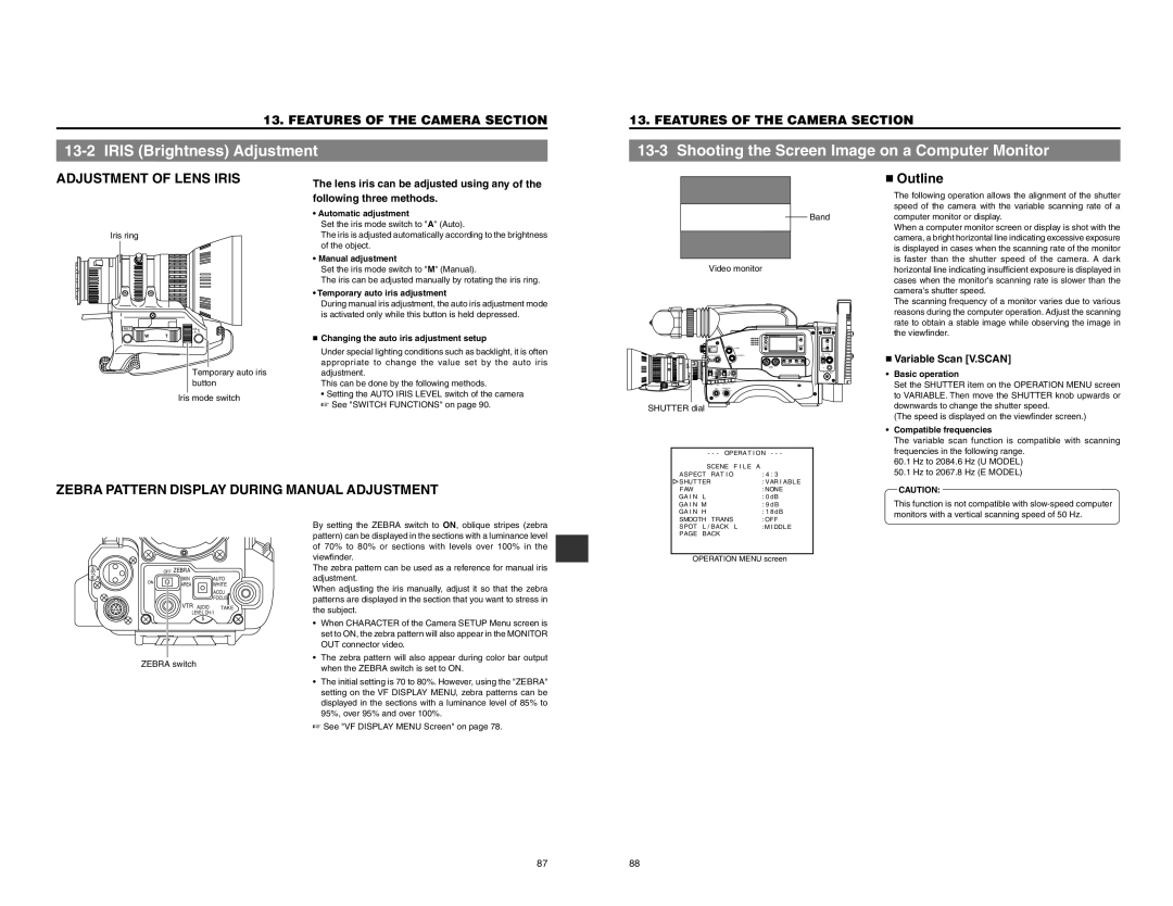 JVC GY-DV550 instruction manual Iris Brightness Adjustment, 13-2, Adjustment of Lens Iris,  Outline 