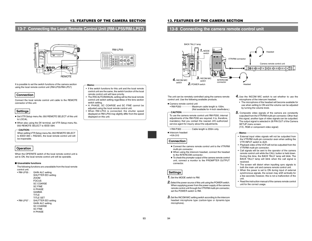 JVC GY-DV550 instruction manual Connection, Unavailable functions, Zoom Focus SC Coarse SC Fine Phase Gamma Title Title SET 