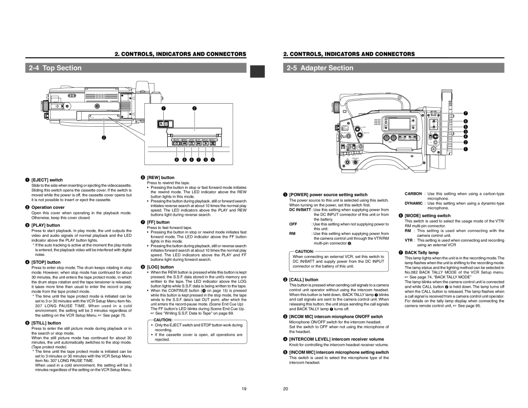 JVC GY-DV550 instruction manual Top Section, Adapter Section, Controls, Indicators And Connectors 