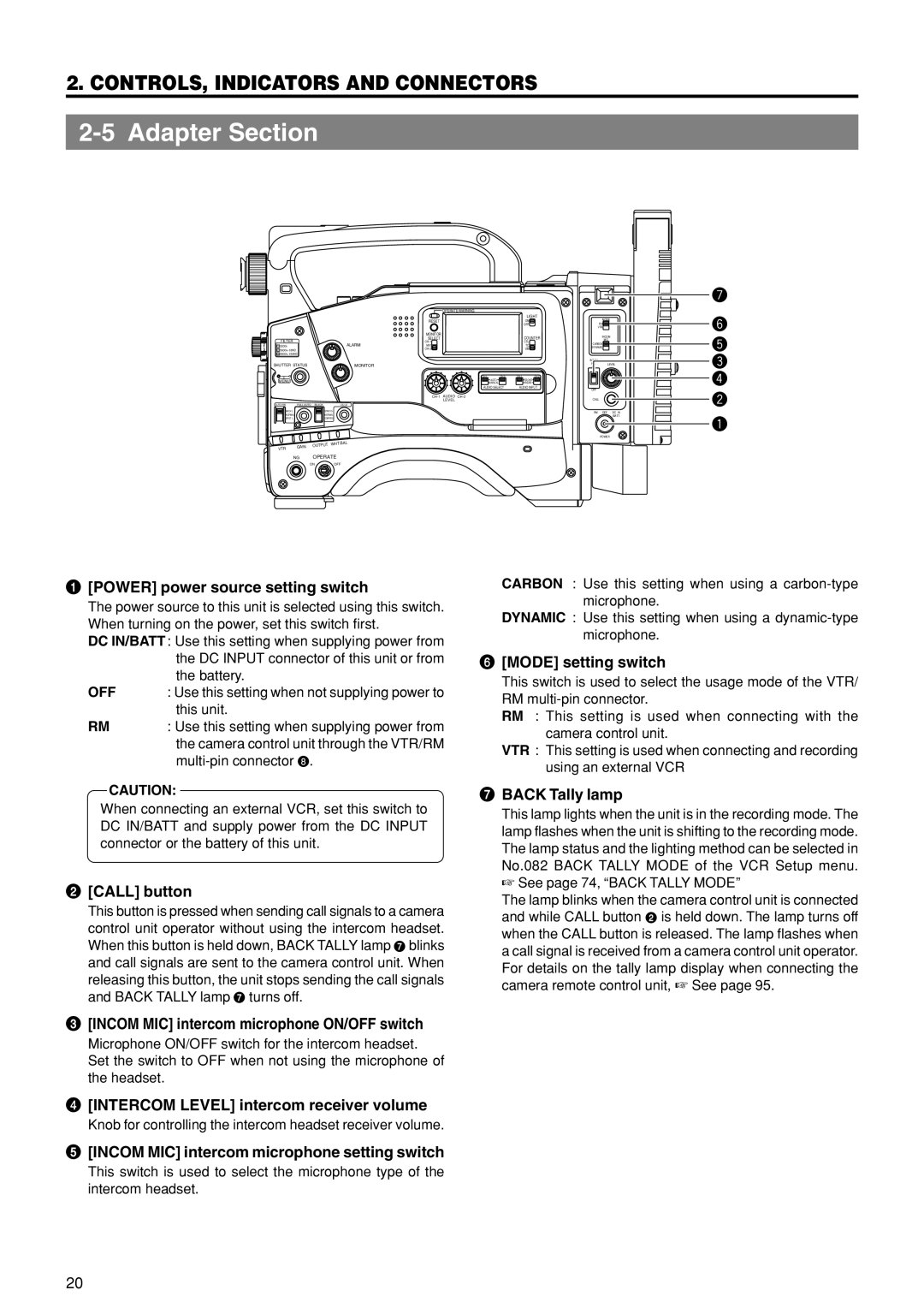 JVC GY-DV550U instruction manual Adapter Section 