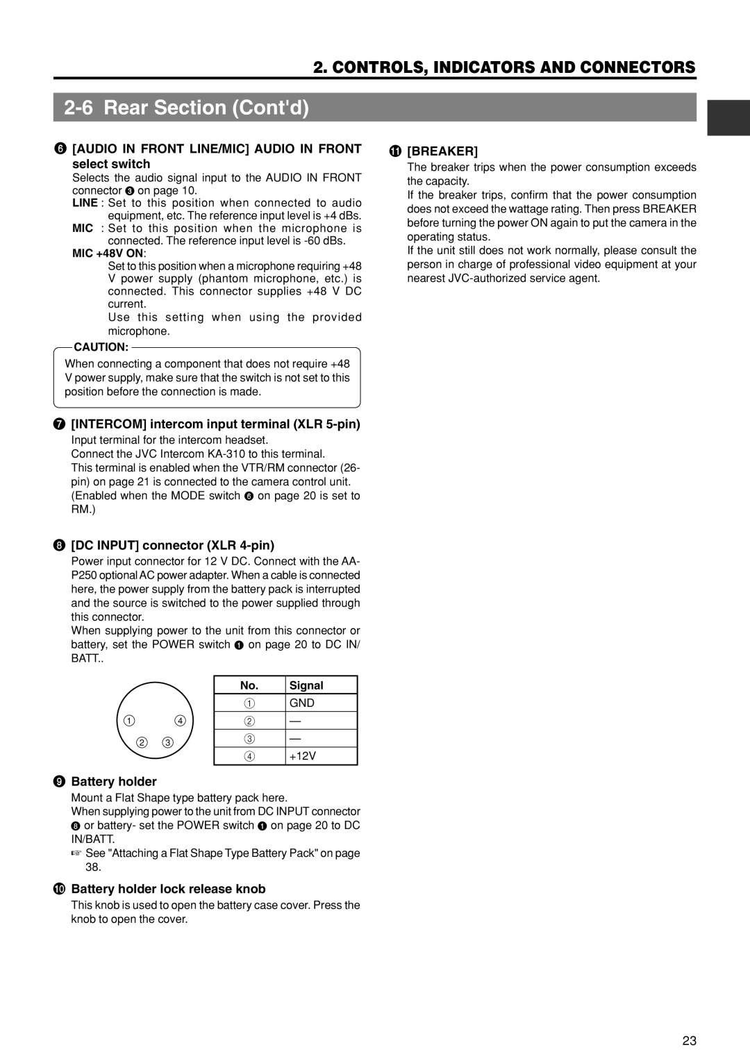 JVC GY-DV550U instruction manual Rear Section Contd 