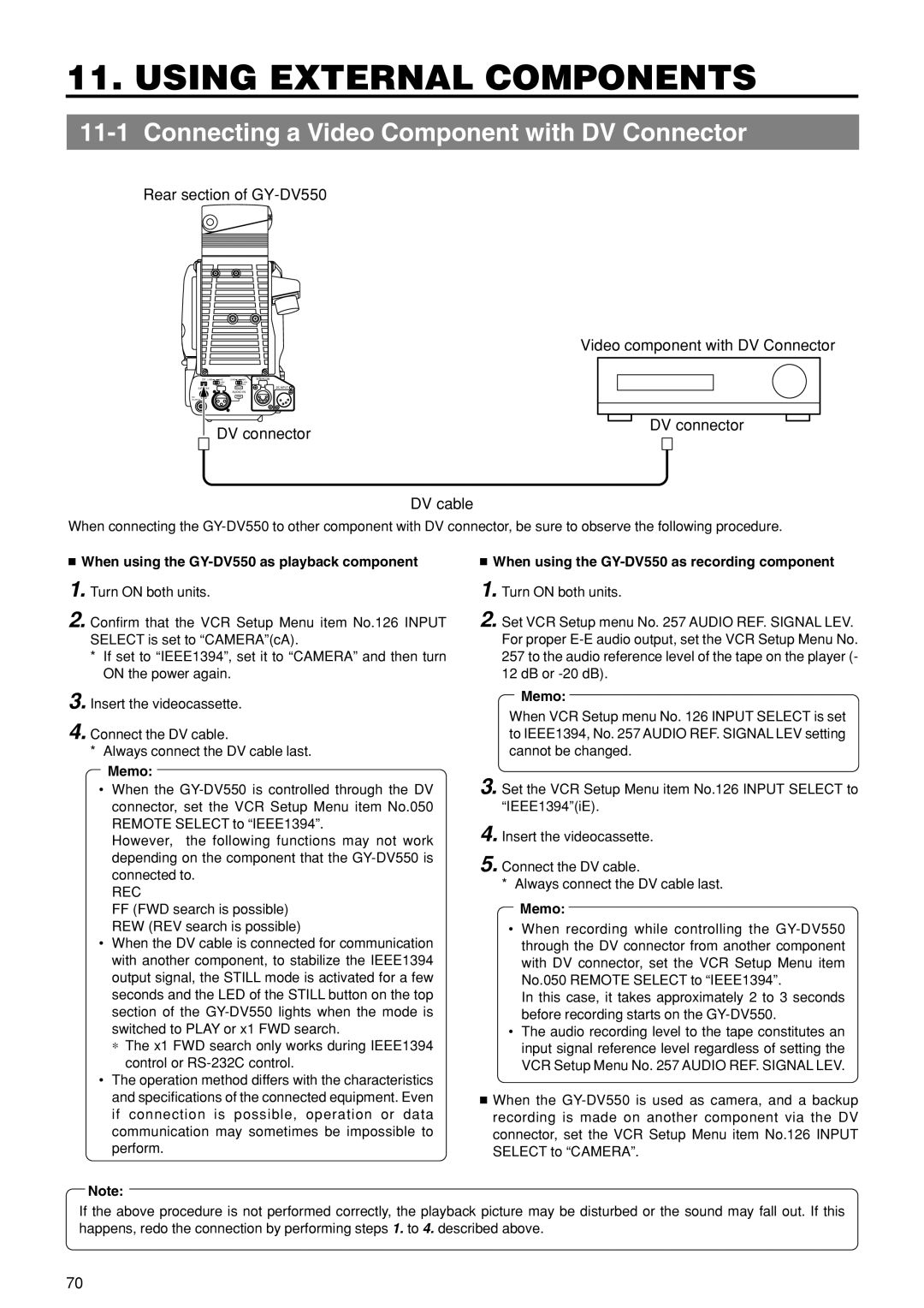 JVC GY-DV550U instruction manual Using External Components, Connecting a Video Component with DV Connector 