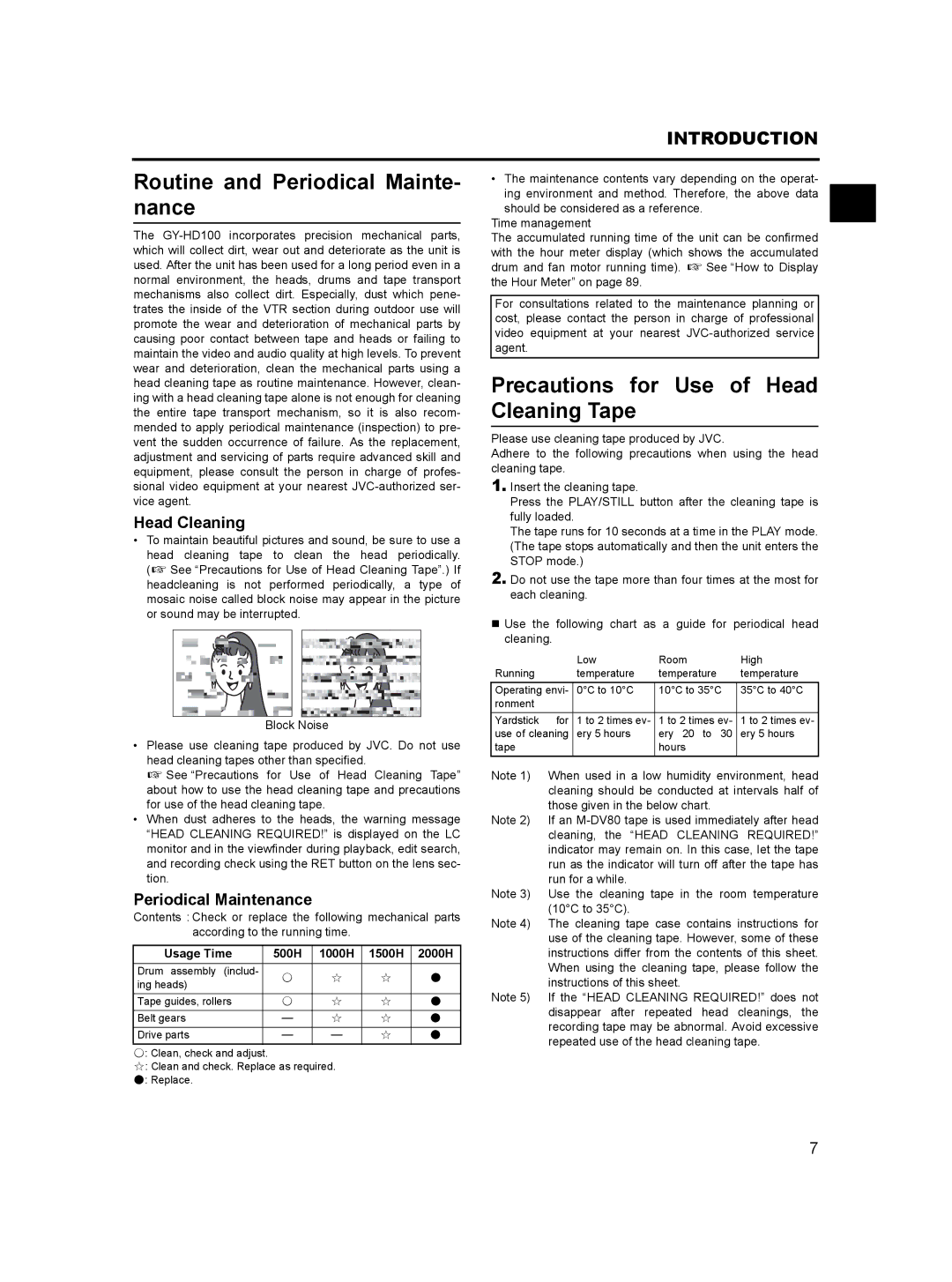 JVC GY- HD101 Routine and Periodical Mainte- nance, Precautions for Use of Head Cleaning Tape, Periodical Maintenance 