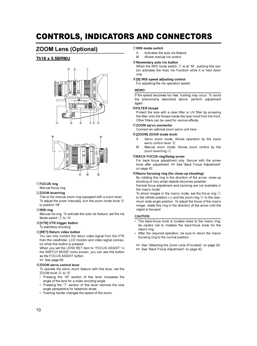 JVC GY-HD100, GY- HD101 manual CONTROLS, Indicators and Connectors, Zoom Lens Optional, Th16 x 5.5BRMU 