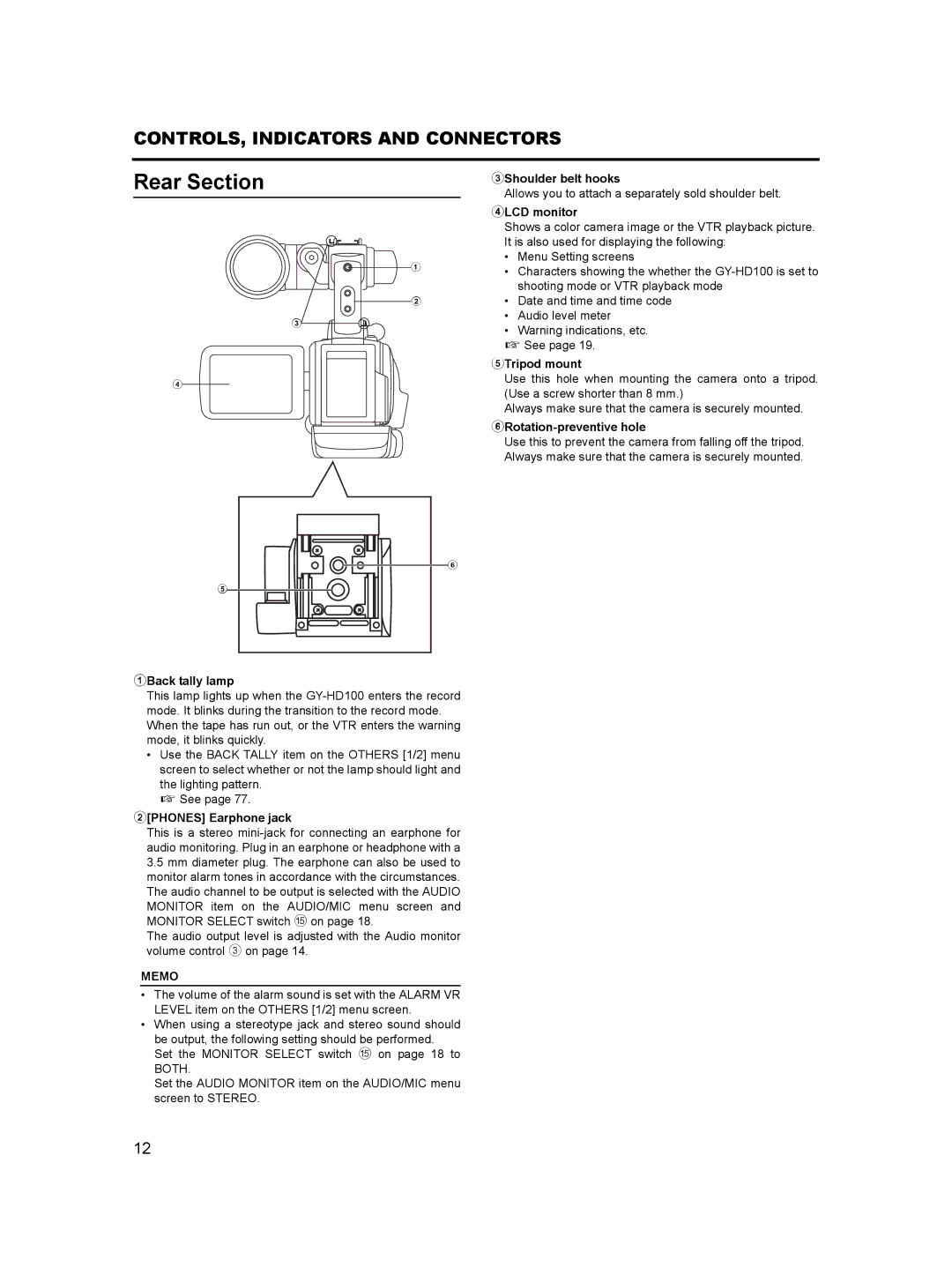 JVC GY-HD100, GY- HD101 manual Rear Section 