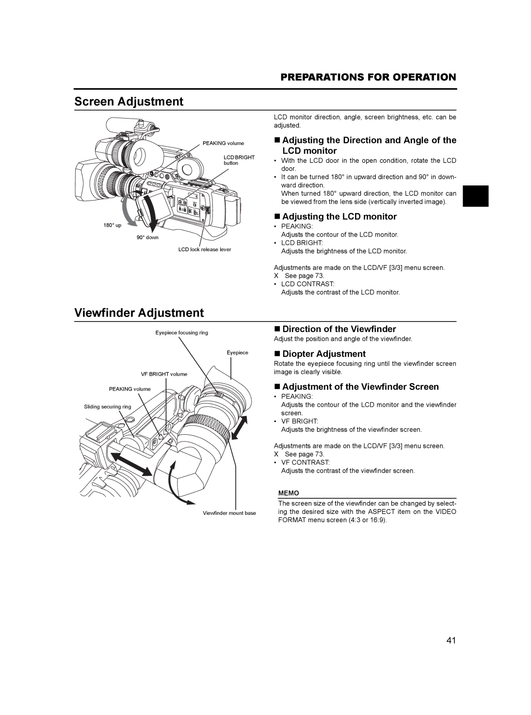 JVC GY- HD101, GY-HD100 manual Screen Adjustment, Viewfinder Adjustment 