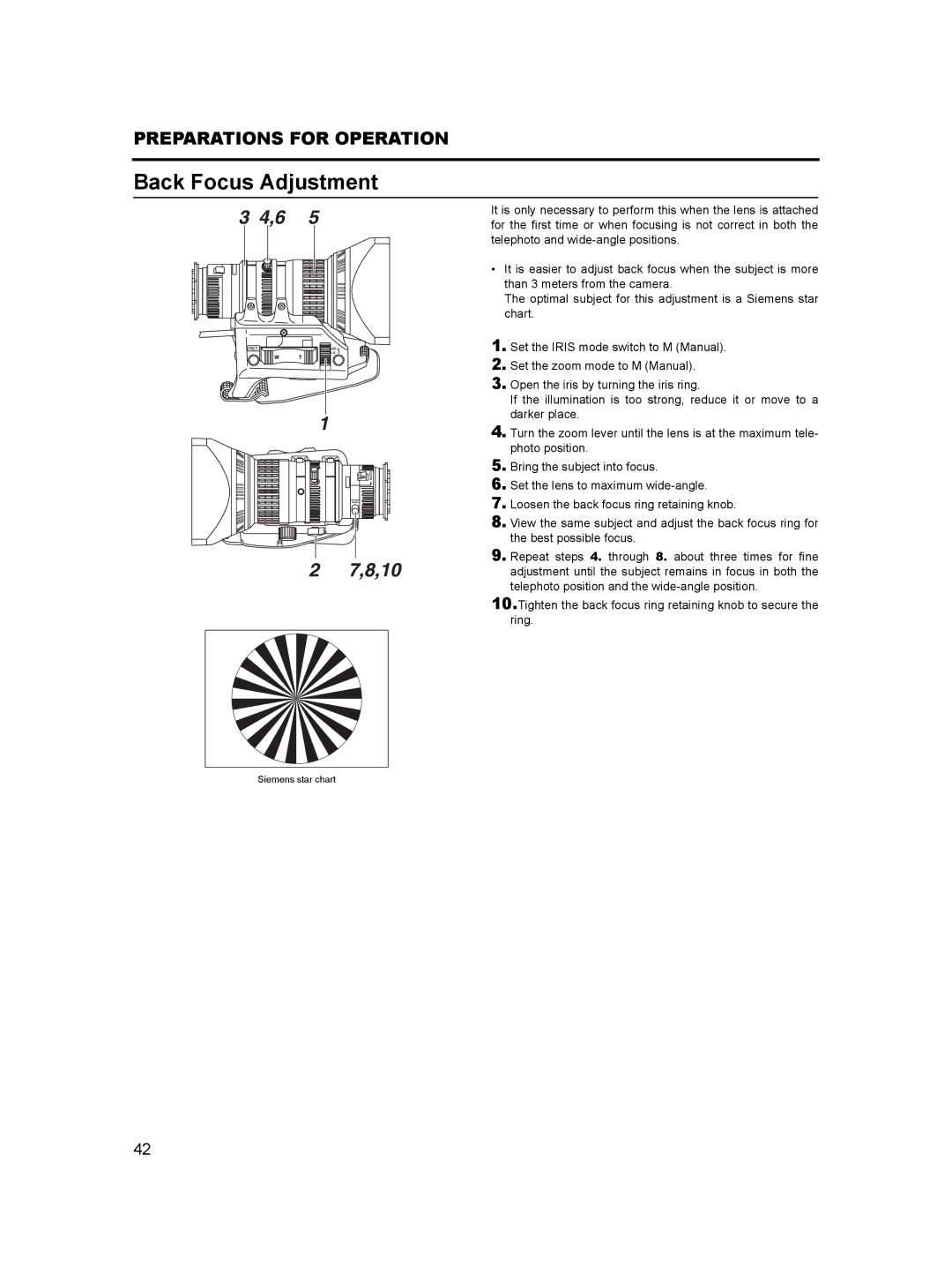 JVC GY-HD100, GY- HD101 manual Back Focus Adjustment 