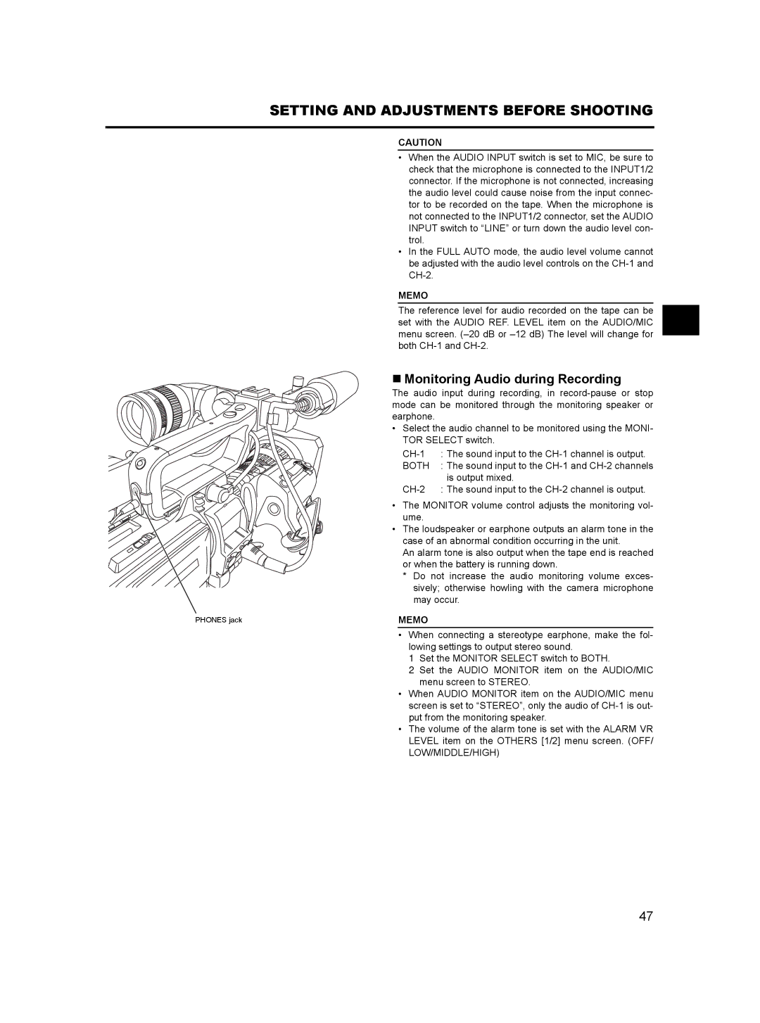 JVC GY- HD101, GY-HD100 manual „ Monitoring Audio during Recording, Low/Middle/High 