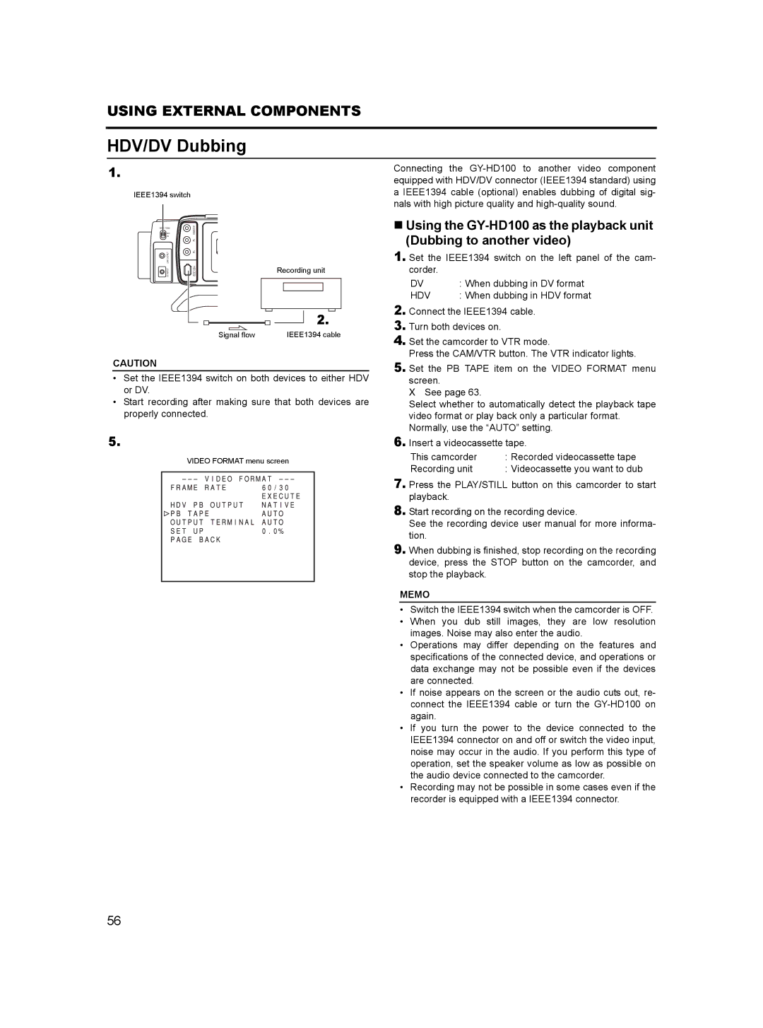 JVC GY-HD100, GY- HD101 manual HDV/DV Dubbing 