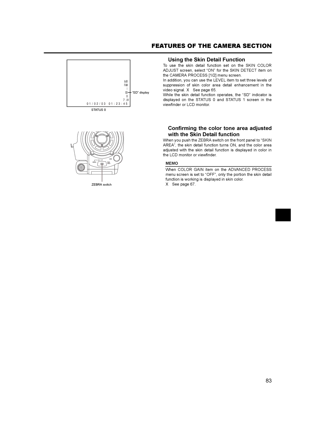 JVC GY- HD101, GY-HD100 manual Features of the Camera Section, „ Using the Skin Detail Function 