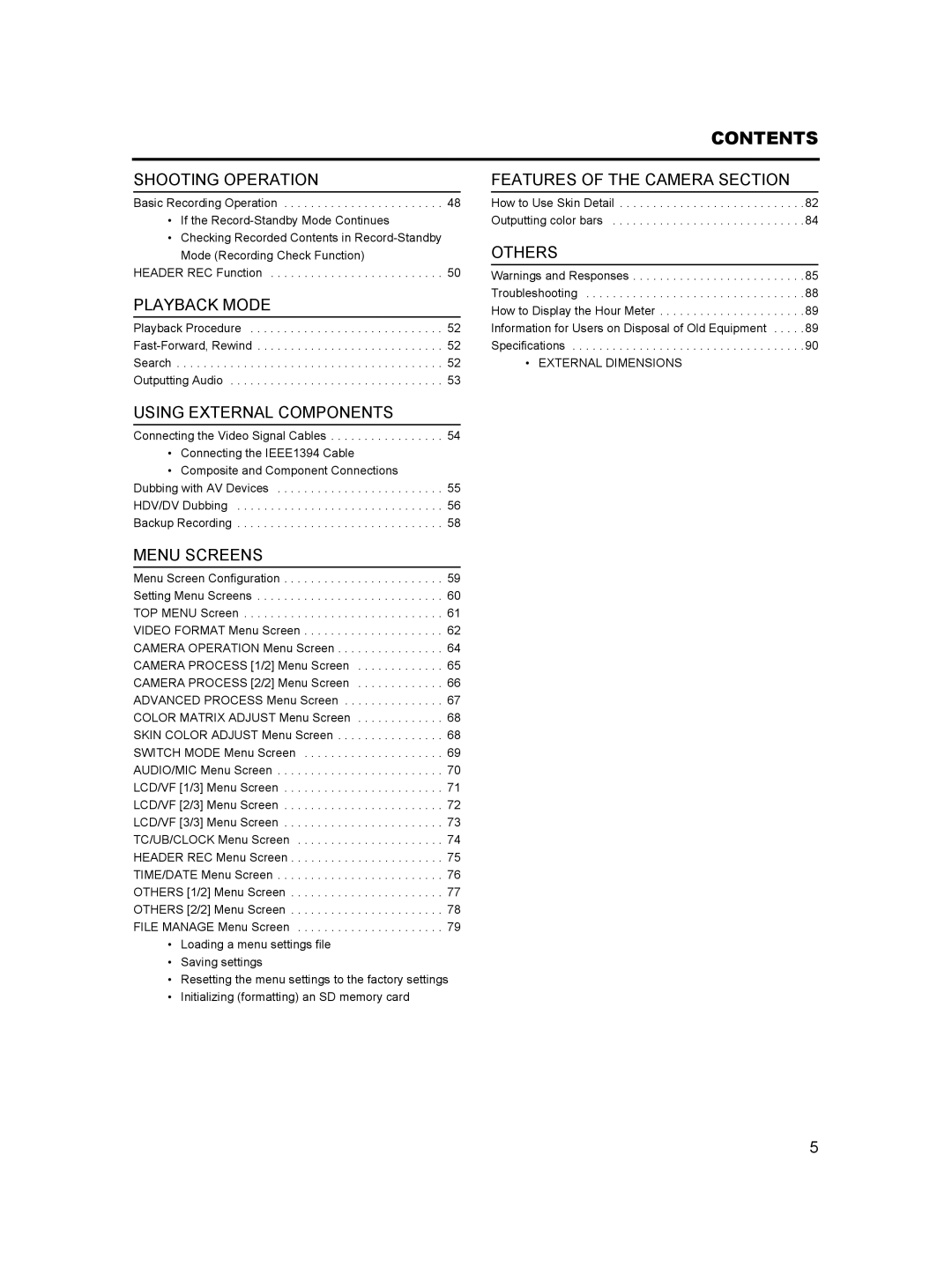 JVC GY- HD101, GY-HD100 manual Contents 