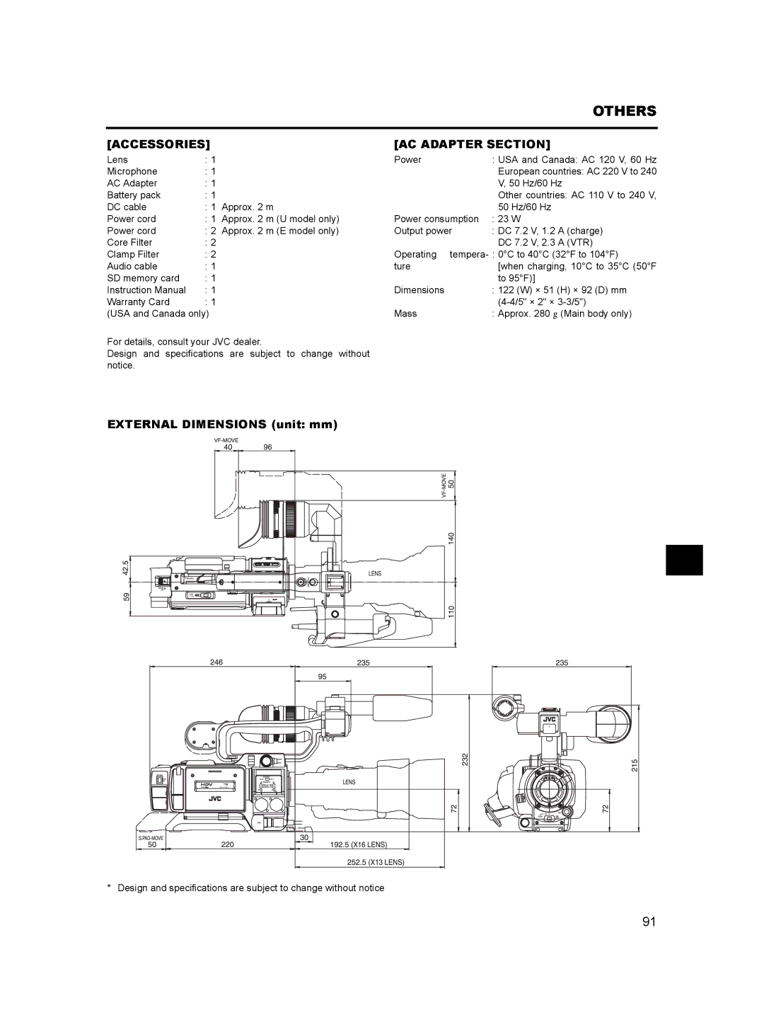 JVC GY- HD101, GY-HD100 manual Accessories 