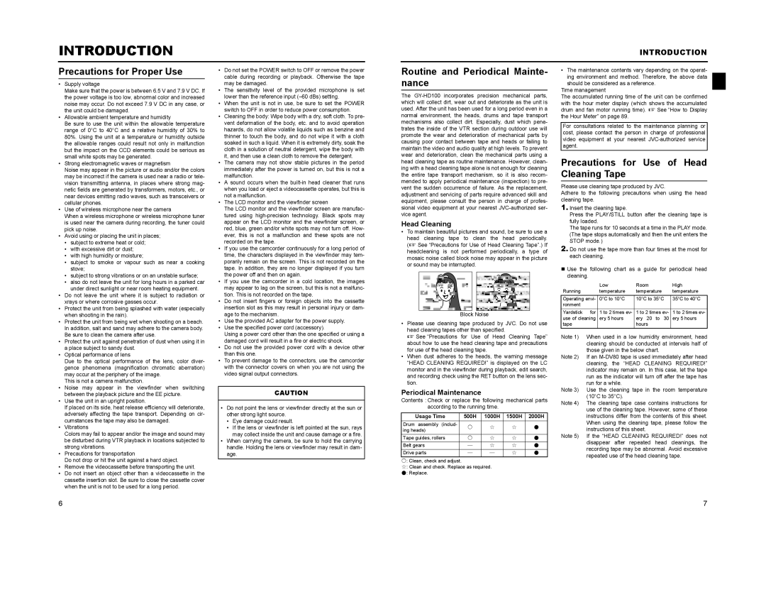 JVC GY-HD100, GY-HD101 manual Introduction, Precautions for Proper Use, Routine and Periodical Mainte- nance 